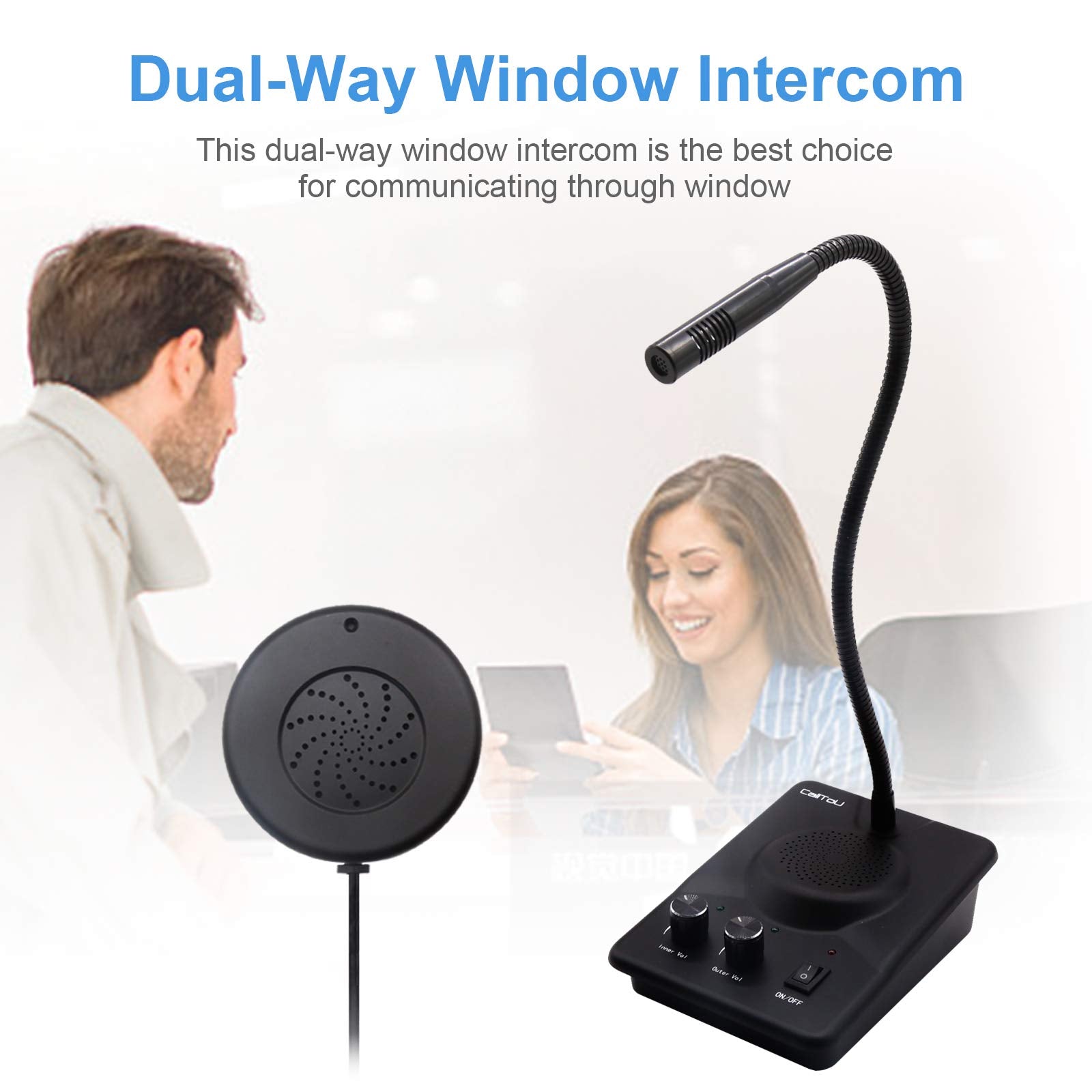 Calltou Window Speaker Intercom System,Dual Way Anti Interference Intercommunication Microphone Talk Through Glass Window,For Business,Bank,Office,Hospital,Counter,Store,Station,School And More