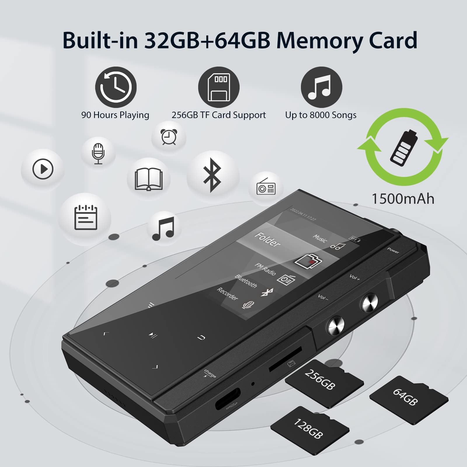 96Gb Mp3 Player With Bluetooth 5.0, Phinistec Z6 Digital Audio Player With Loud Speaker, 2.4'' Ips Super Battery Life Music Play