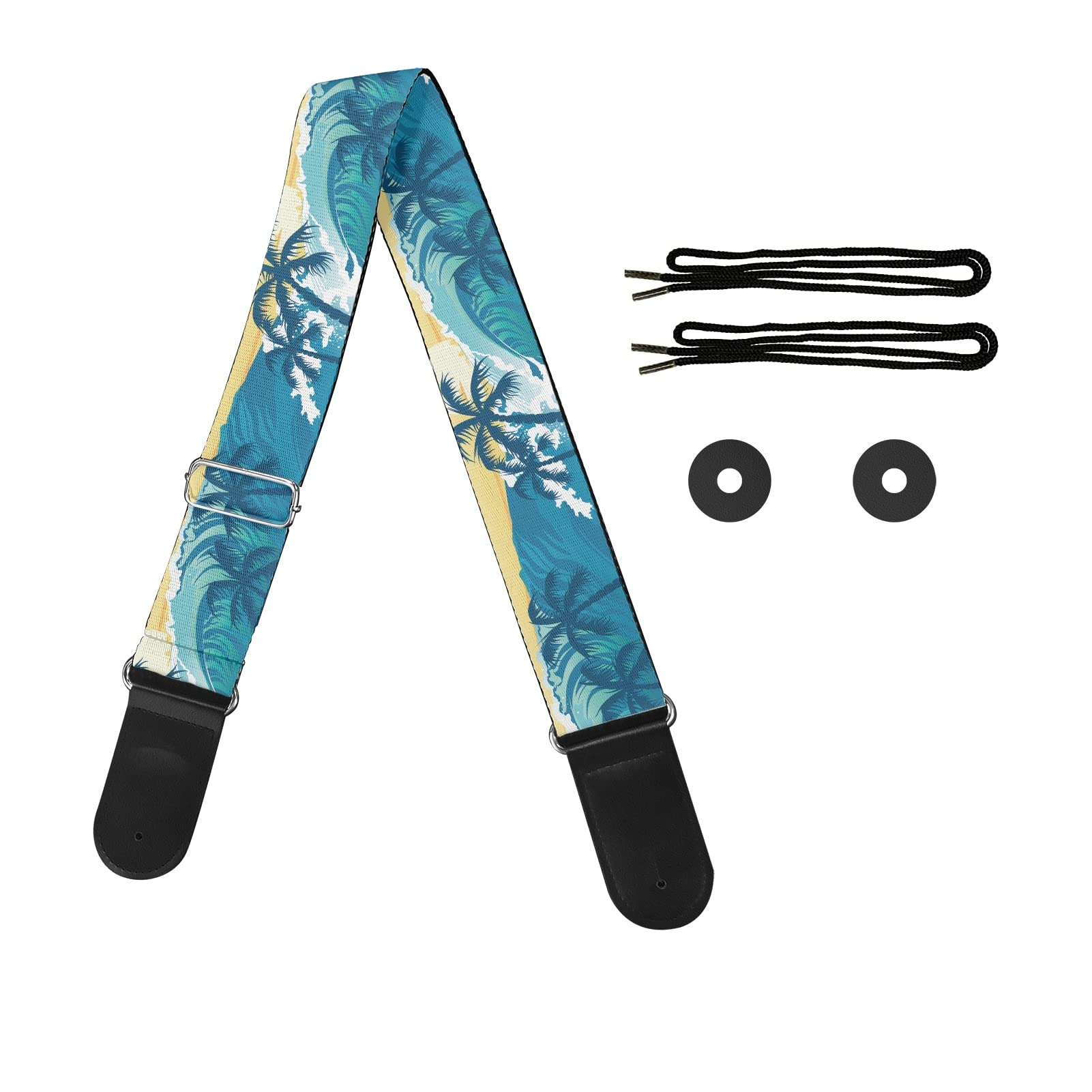 LedBack Fashion Adjustable Guitar Strap for Electric/Acoustic Guitar/Bass,Soft Strap with PU Leather Ends for Women Men, Hawaiia