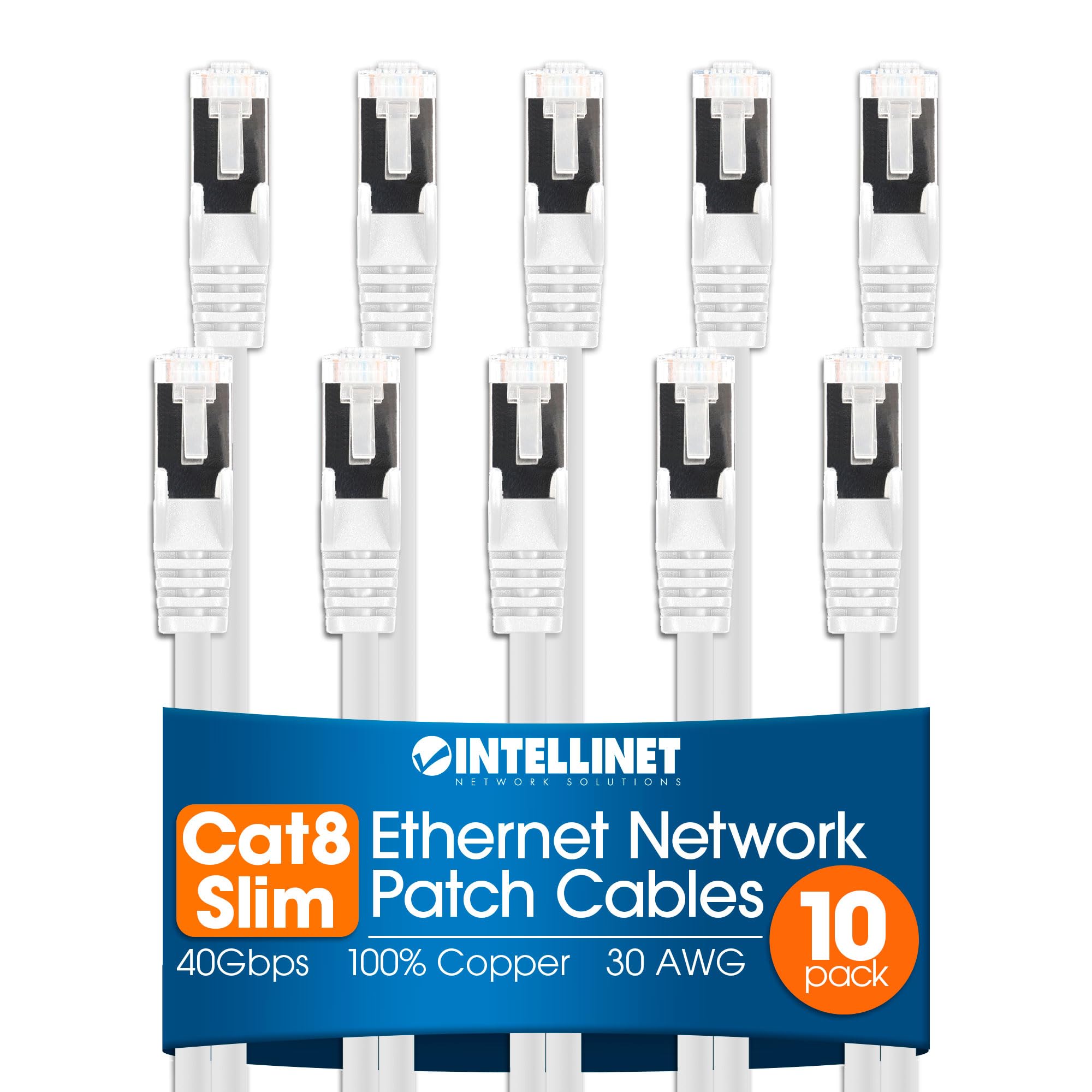 Cat8.1 U/Ftp Slim Network Patch Cable, 5 Ft., White, 10-Pack