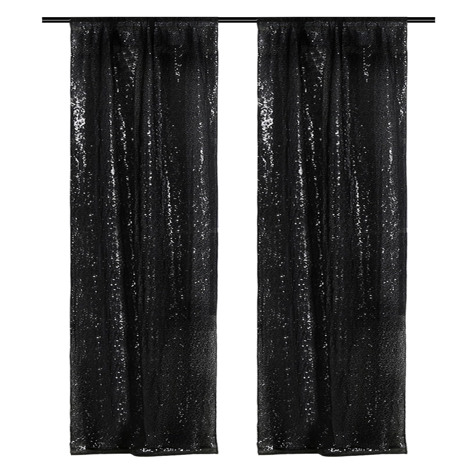 Partydelight Black 2Ft X 8Ft Sparkly Sequin Backdrop Curtains, 2 Panels, For Wedding, Party, Room Decorations.