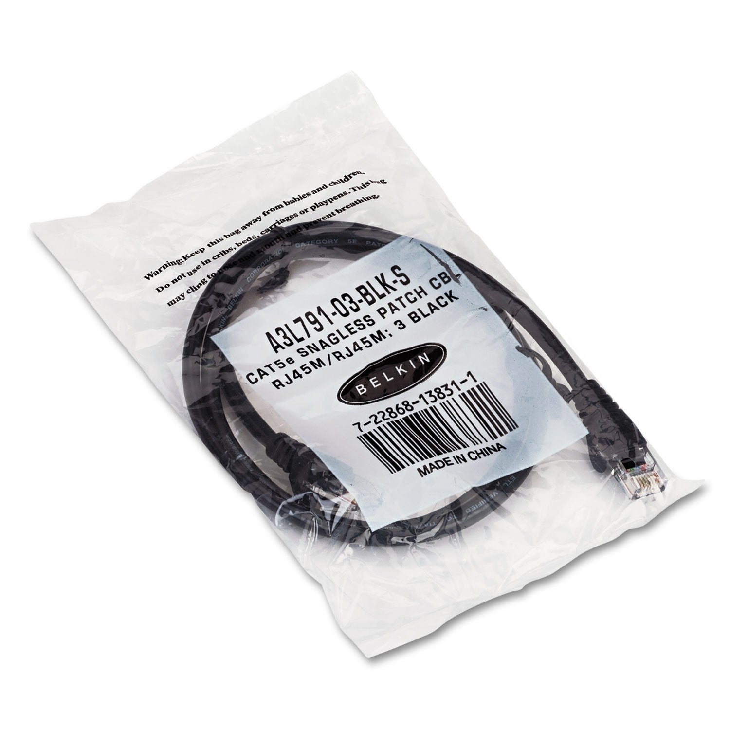 Belkin Rj45 Category 5E Snagless Ethernet Patch Cable (Black, 3 Feet)