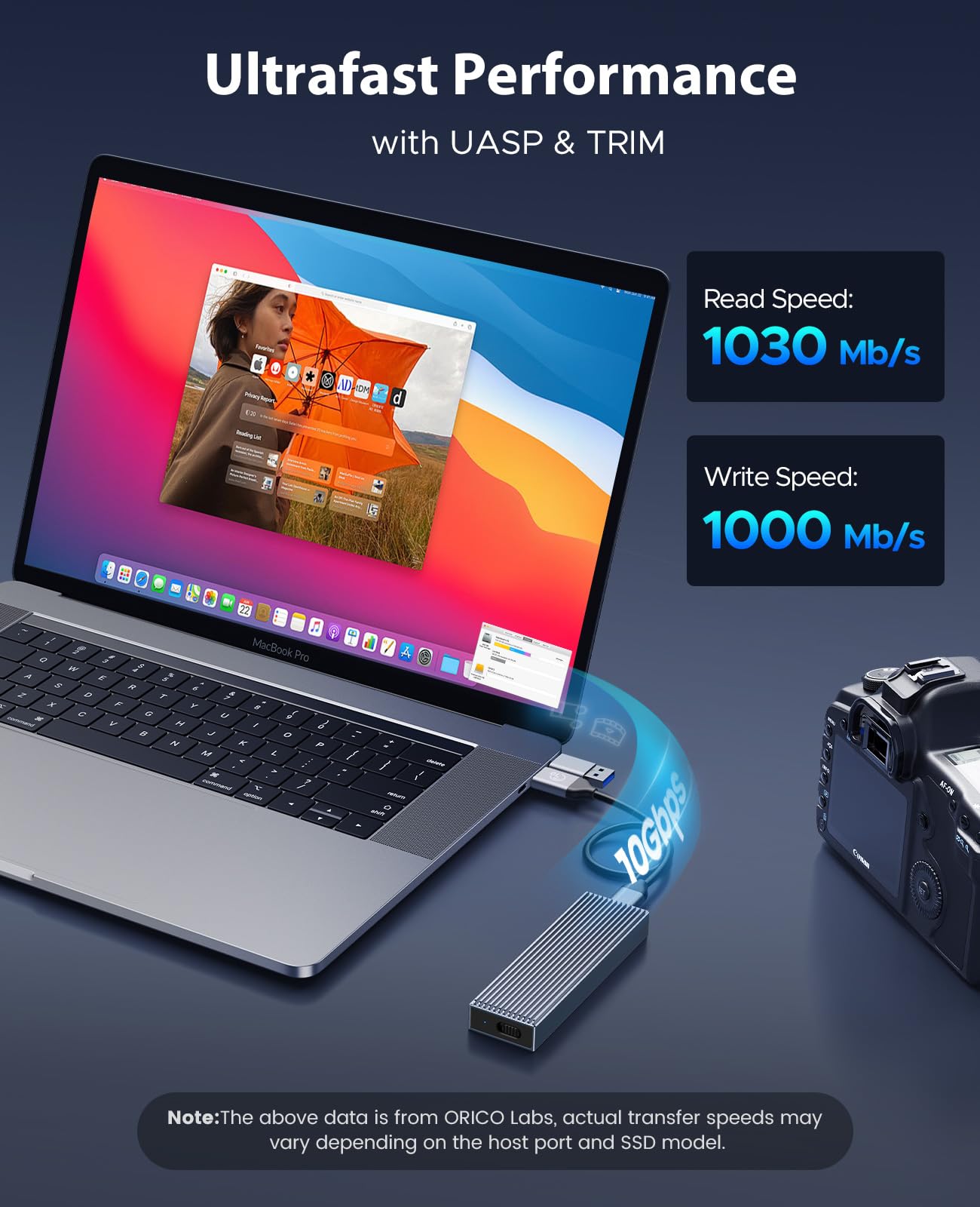 ORICO M.2 NVMe SSD Enclosure Aluminum Tool Free Adapter, 10Gbps USB3.2 USB C M2 Reader for M.2 PCIe NVMe M Key 2230/2242/2260/2280 SSD, Thunderbolt 3 Compatible, External Case Support UASP Trim BM2G2