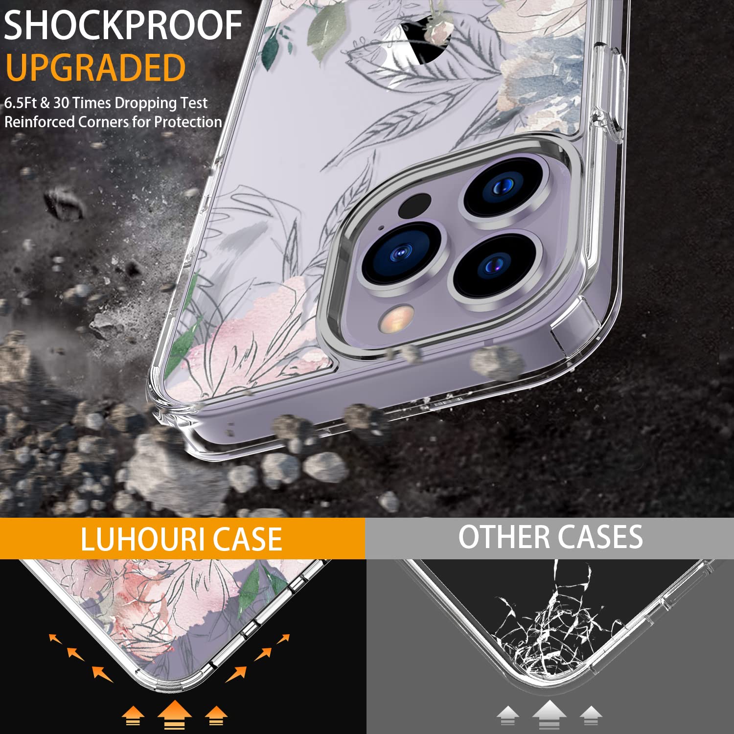 Luhouri For Iphone 15 Pro Case With Screen Protector   Crystal Clear Cover   Fashionable Pattern Design  Wireless Charging  Slim