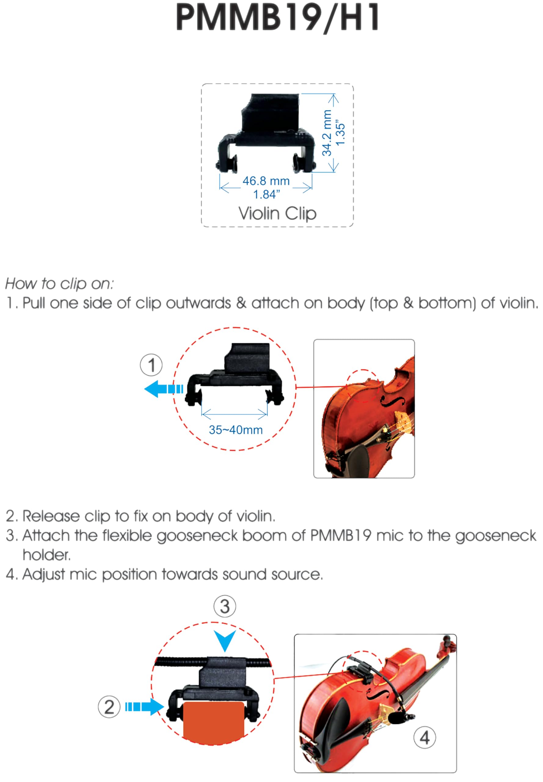 Rannsgeer Pmmb19 Ls Vl Musical Instrument Microphone With Violin Clip On & 5 Connectors