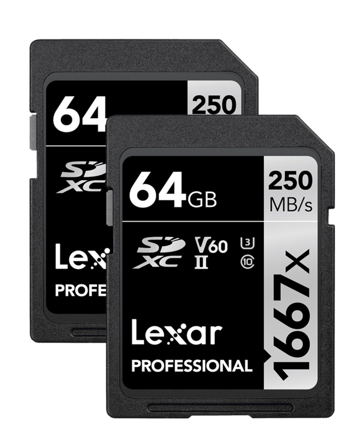 Lexar 64GB (2-Pack) Professional 1667x SDXC Memory Cards, UHS-II, C10, U3, V60, Full-HD & 4K Video, Up To 250MB/s Read, for Professional Photographer, Videographer, Enthusiast (LSD64GCBNA16672)