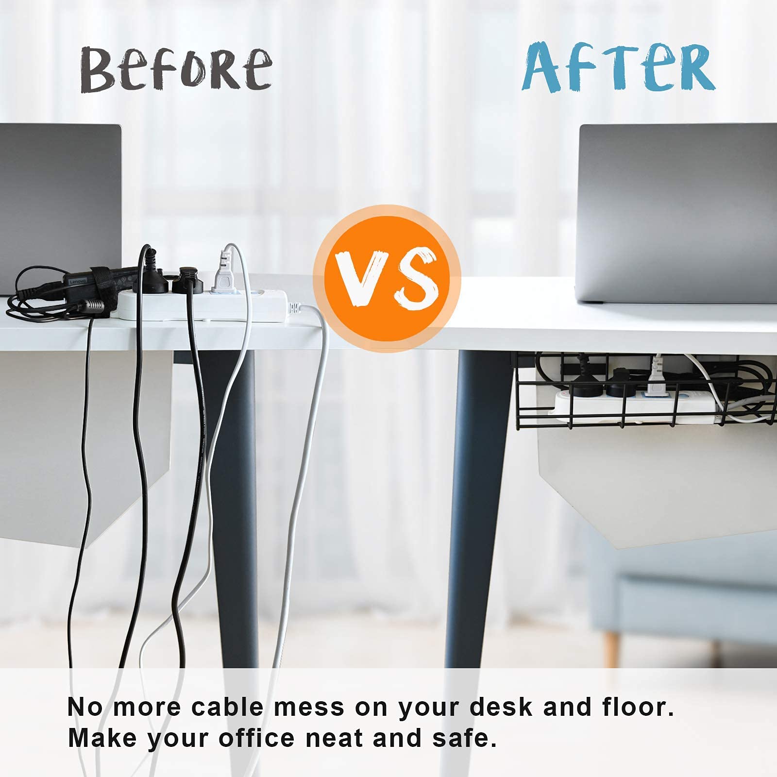 Coyacool Under Desk Cable Management  2 Pack Cord Organizer. Metal Wire Cable Management Tray For Office, Studio And Home. Super