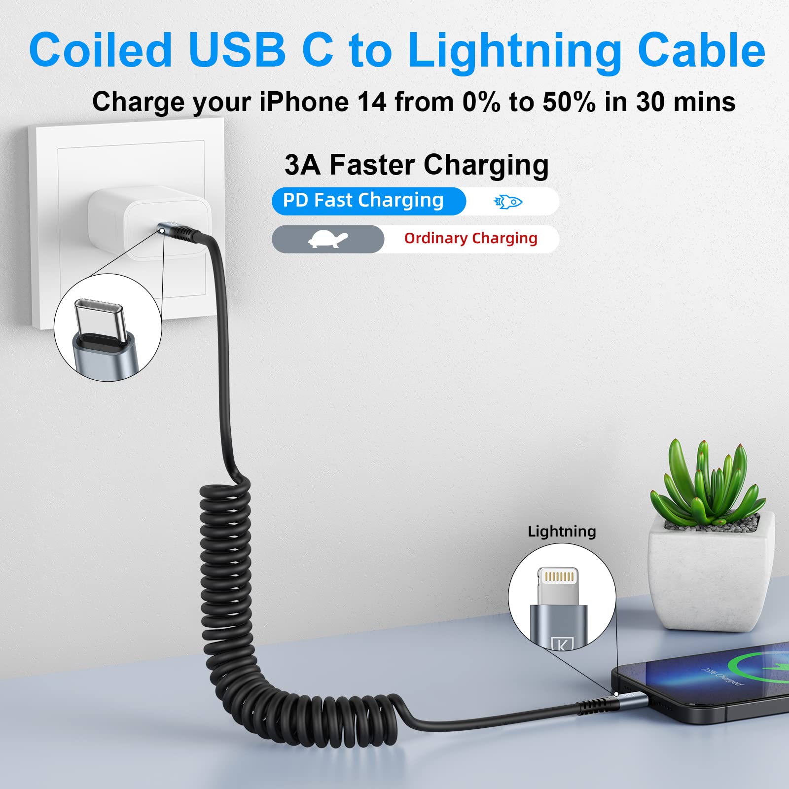 Usb C To Lightning Cable [3Ft+6Ft], 2Pack Coiled Iphone Charger Cable Fast Charging For Car [Apple Mfi Certified] Short Usbc Iphone Cord Compatible With Iphone14/13/12/11 Pro Max/8/Plus/Ipad/Carplay