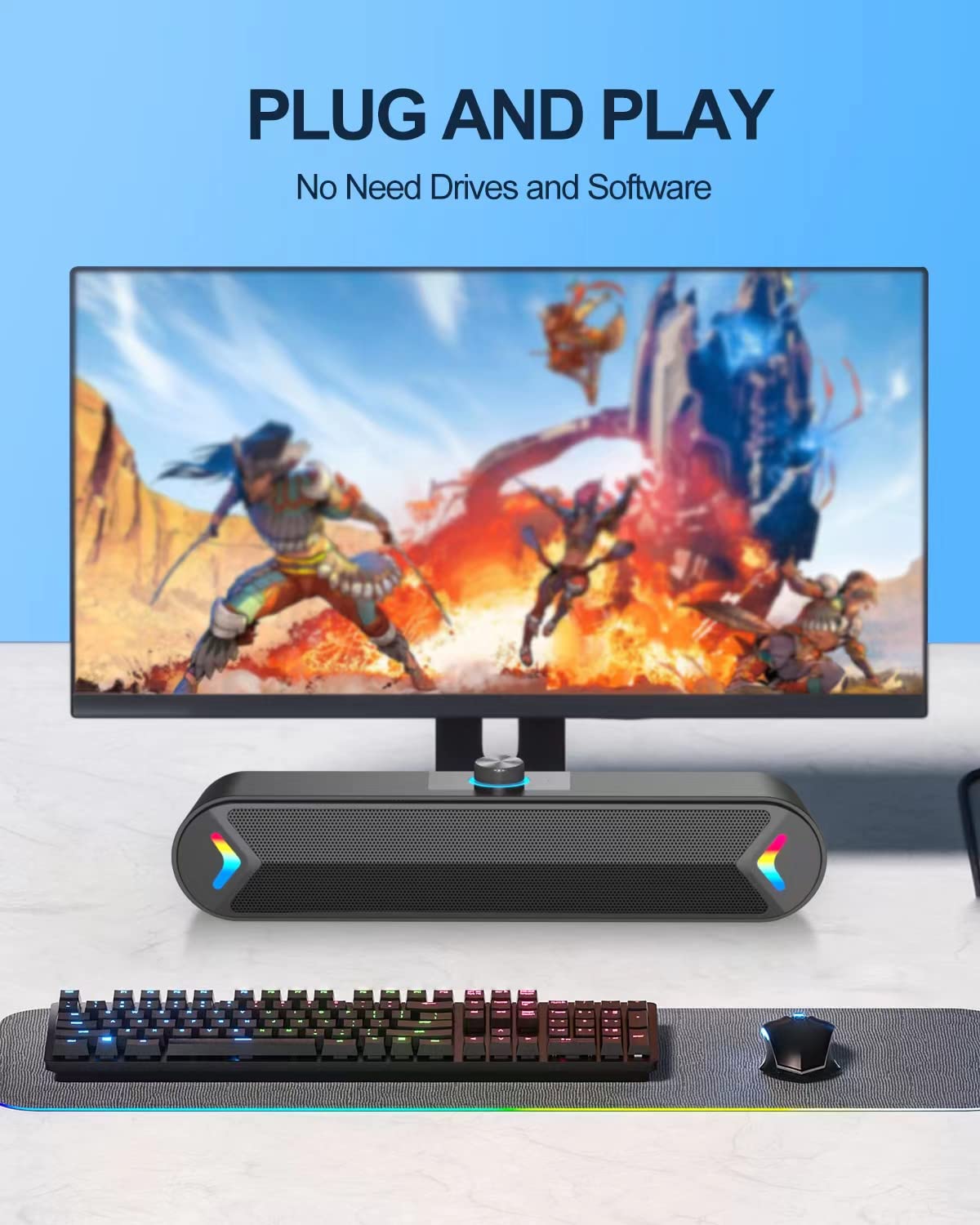 Lenrue Computer Speakers,Wired Usb Powered Sound Bar With 10W Stereo Sound For Pc Desktop,Plug N Play (A39Pro /Black)