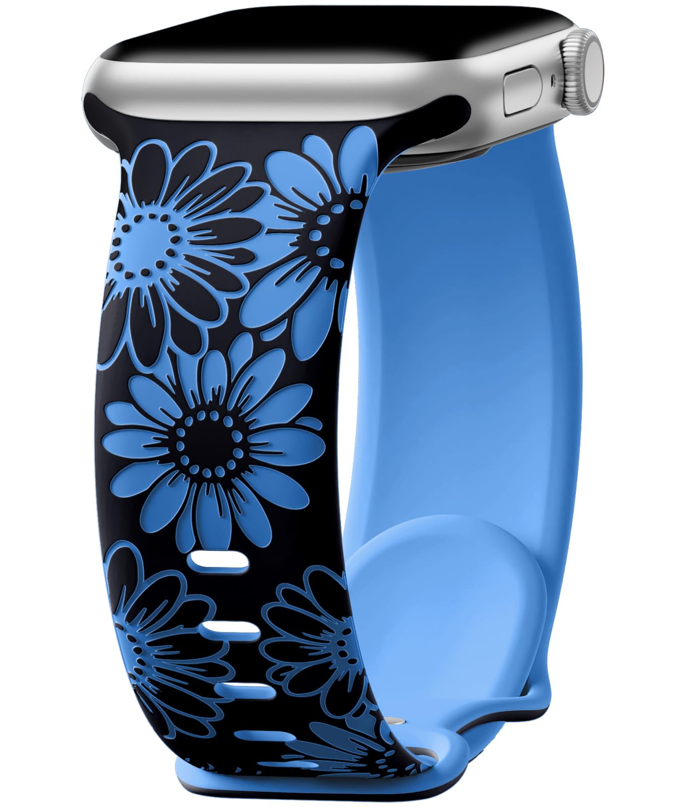 Daqin Floral Engraved Band Compatible With Apple Watch Band 44Mm 45Mm 46Mm 49Mm 42Mm Women,Cute Flower Pattern Band Soft Silicon