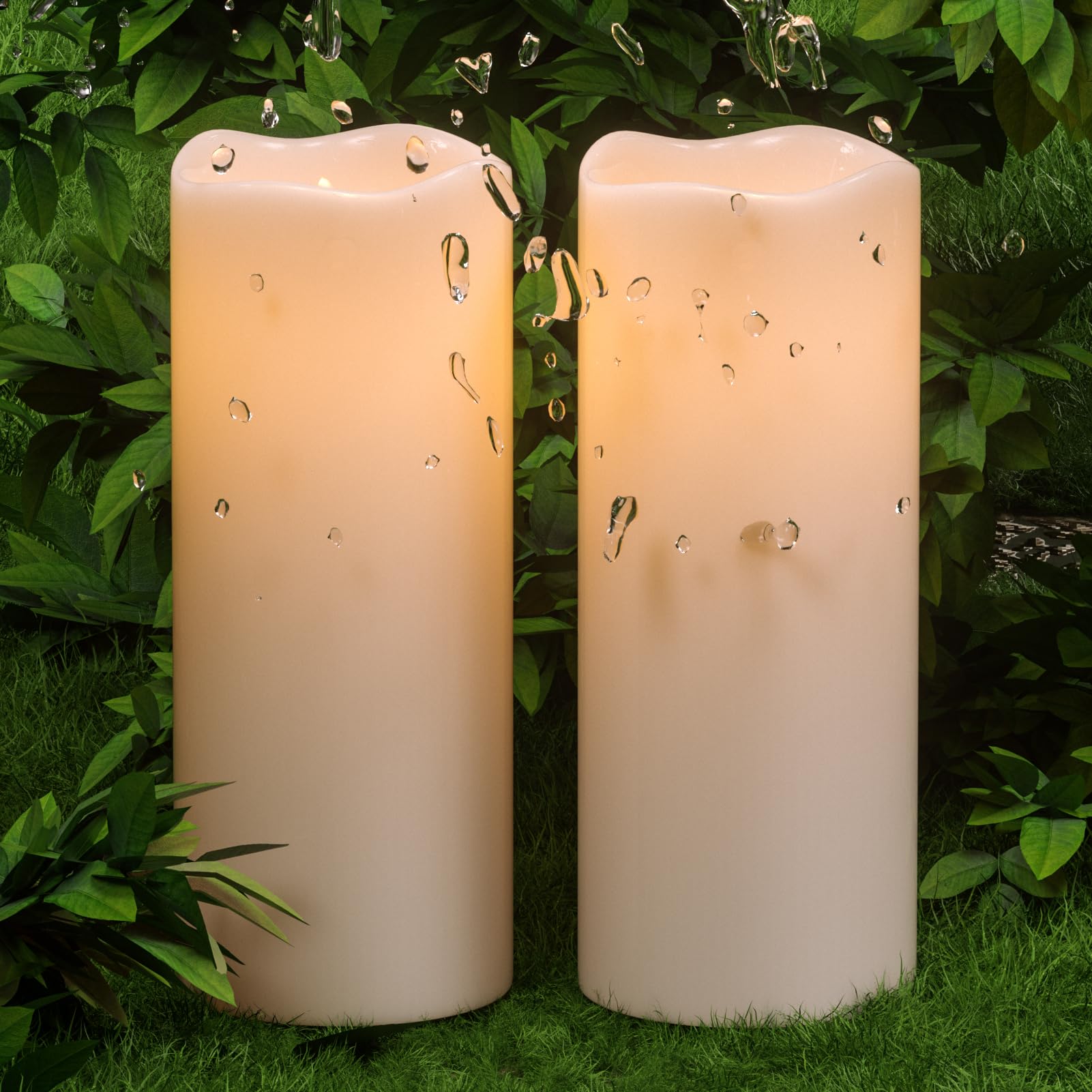 Eldnacele 4''  10'' Large Waterproof Outdoor Flameless Candles Remote And Timer, Battery Operated White Plastic Led Flickering P