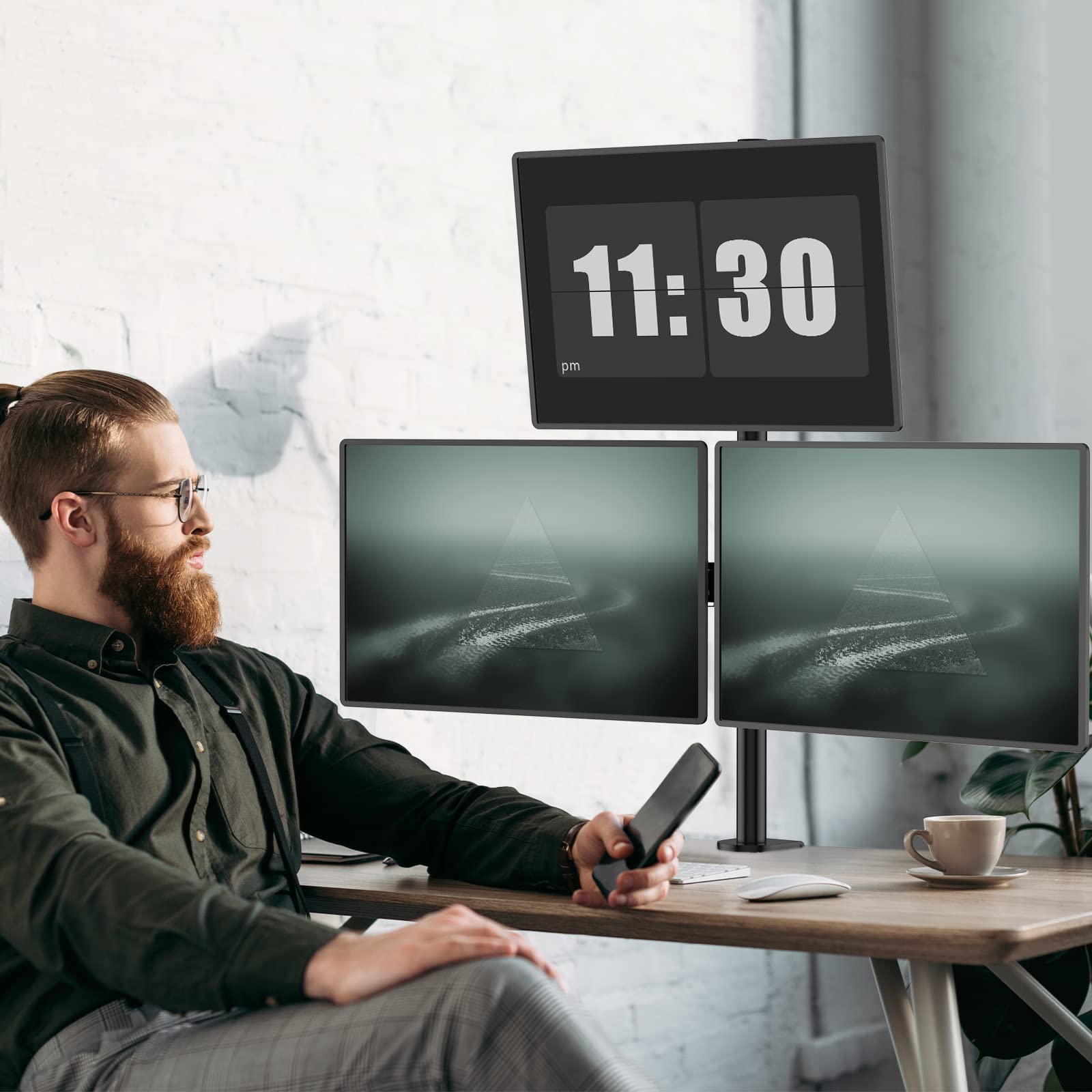 WALI Triple Monitor Desk Mount, Fully Adjustable Three Monitor Stand Fits 3 Screens up to 27 inch, 22 lbs, Weight Capacity per Arm (M003), Black