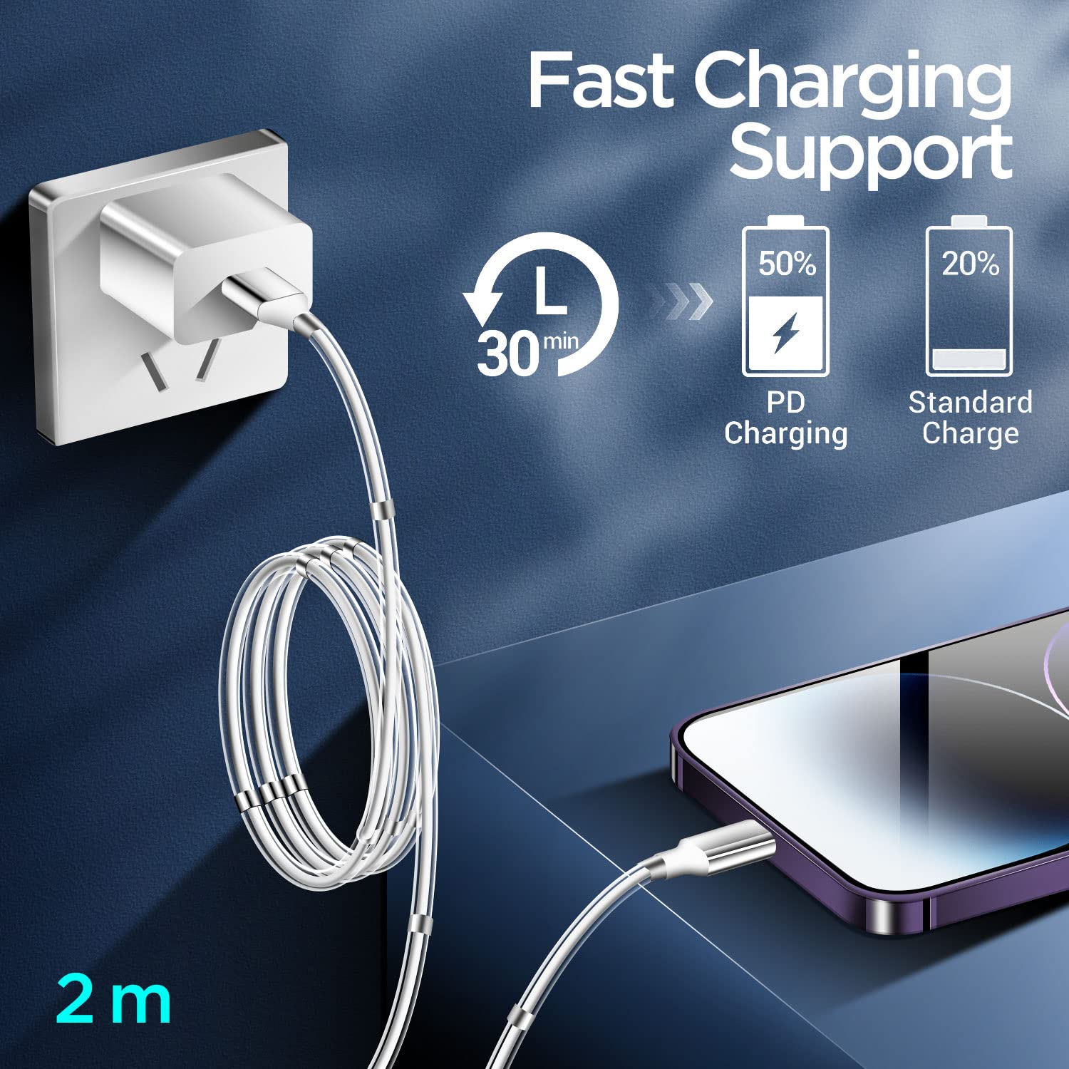 Magnetic Charging Cable,(6FT) Super Organized Charging Magnetic Absorption Nano Data Cable for Phone 14 pro max/13/12/11/XS/XS Max/XR/X/8/8 Plus/7/7 Plus/6s/6s Plus/6/6 Plus/SE/5s/5c/5/Pad/Pod 2 Pack
