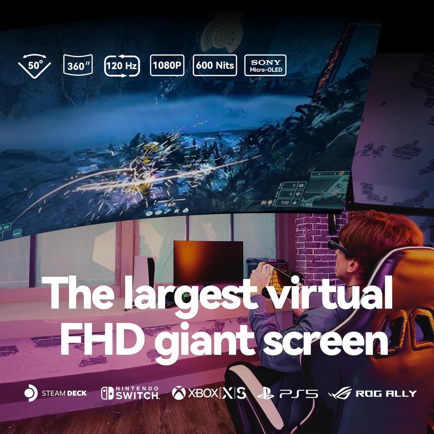 Rokid Max Ar Glasses, Smart Glasses With 360'' Micro Oled Display, Google Play, Media Streaming, Hdcp Support & Cloud Gaming, Co