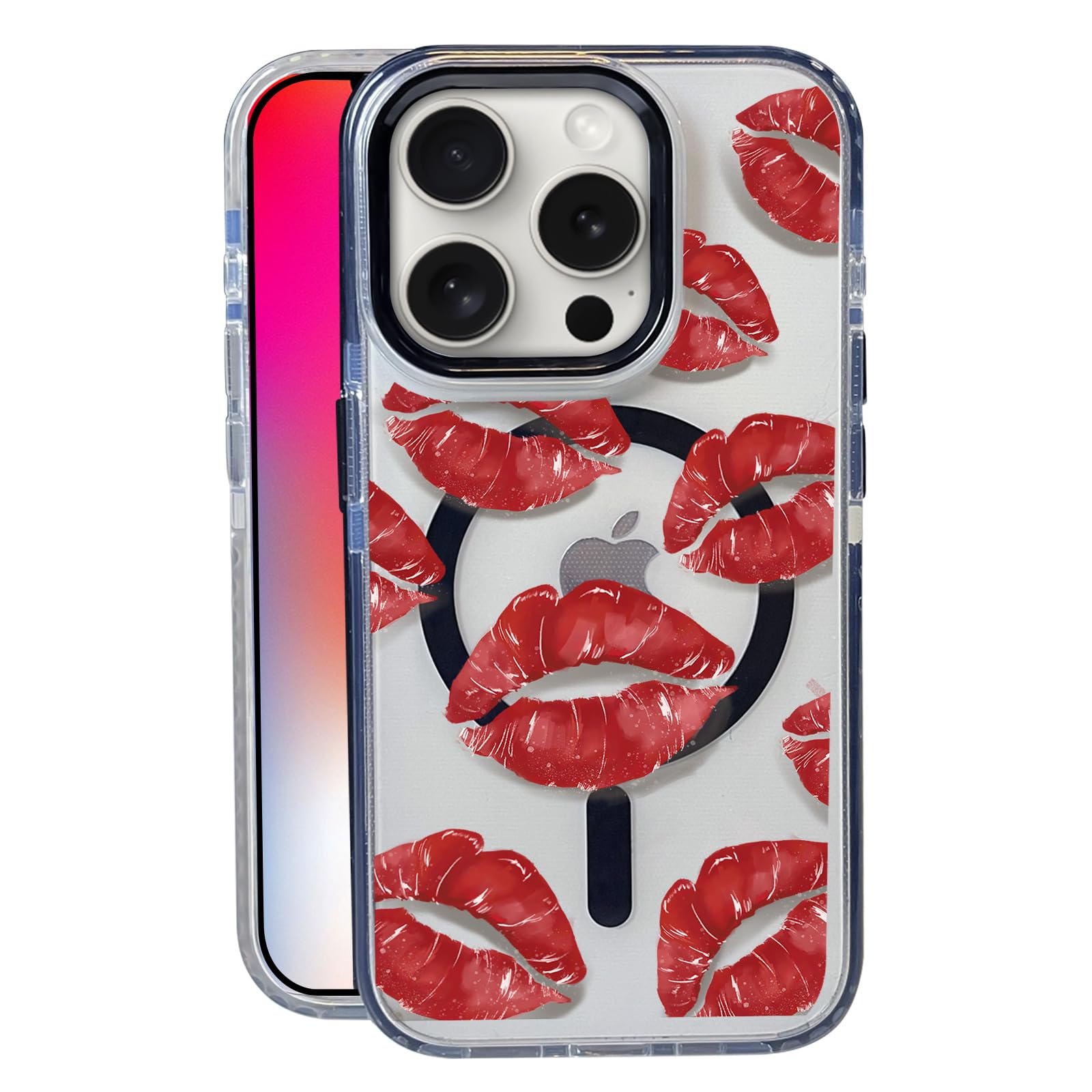Nimeey Lipstick Kisses for iPhone 14 Pro Max Case,MagSafe Compatible,Matte Soft Slim Shockproof Cover,Anti-Fingerprint,Anti-Yell