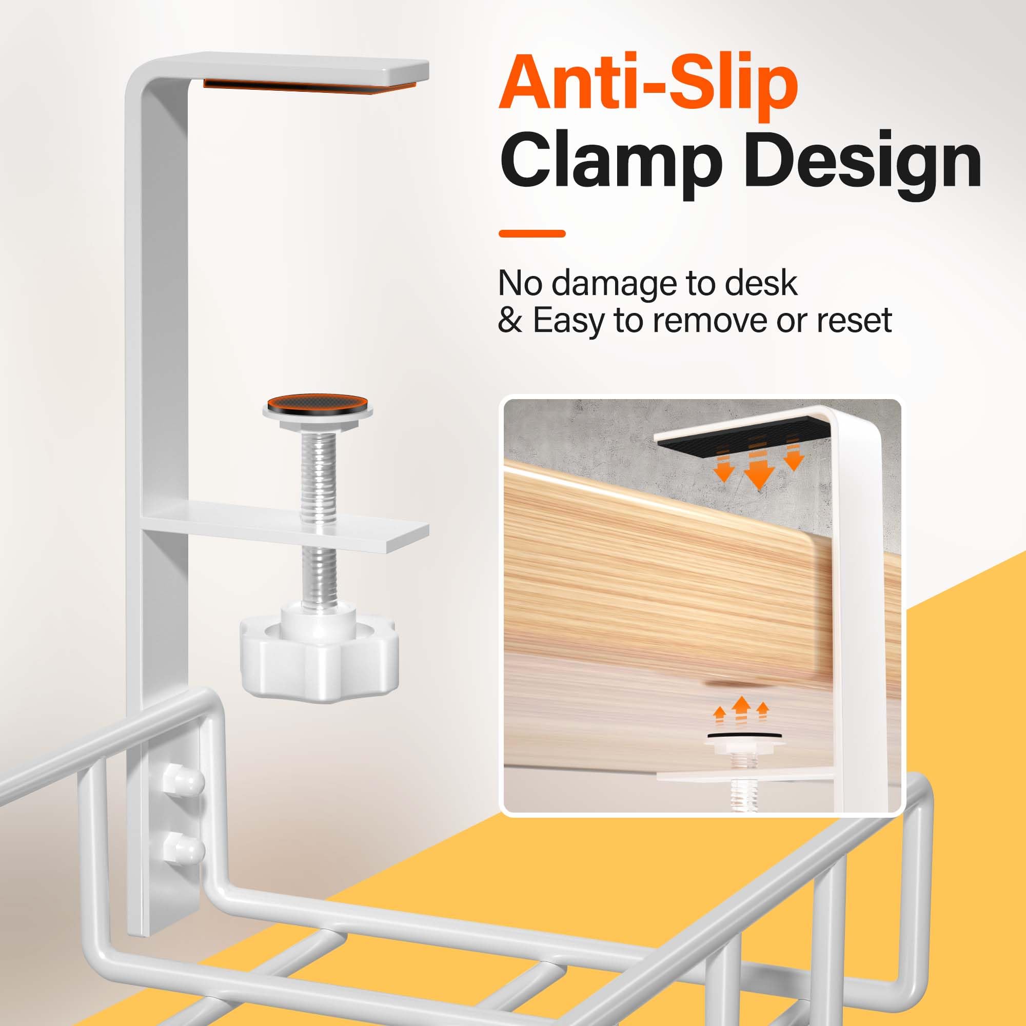Xpatee 2 Pack Cable Management Under Desk Tray, 31.4'' No Drill Under Desk Wire Management With Upgraded Clamp, Metal Cord Organ