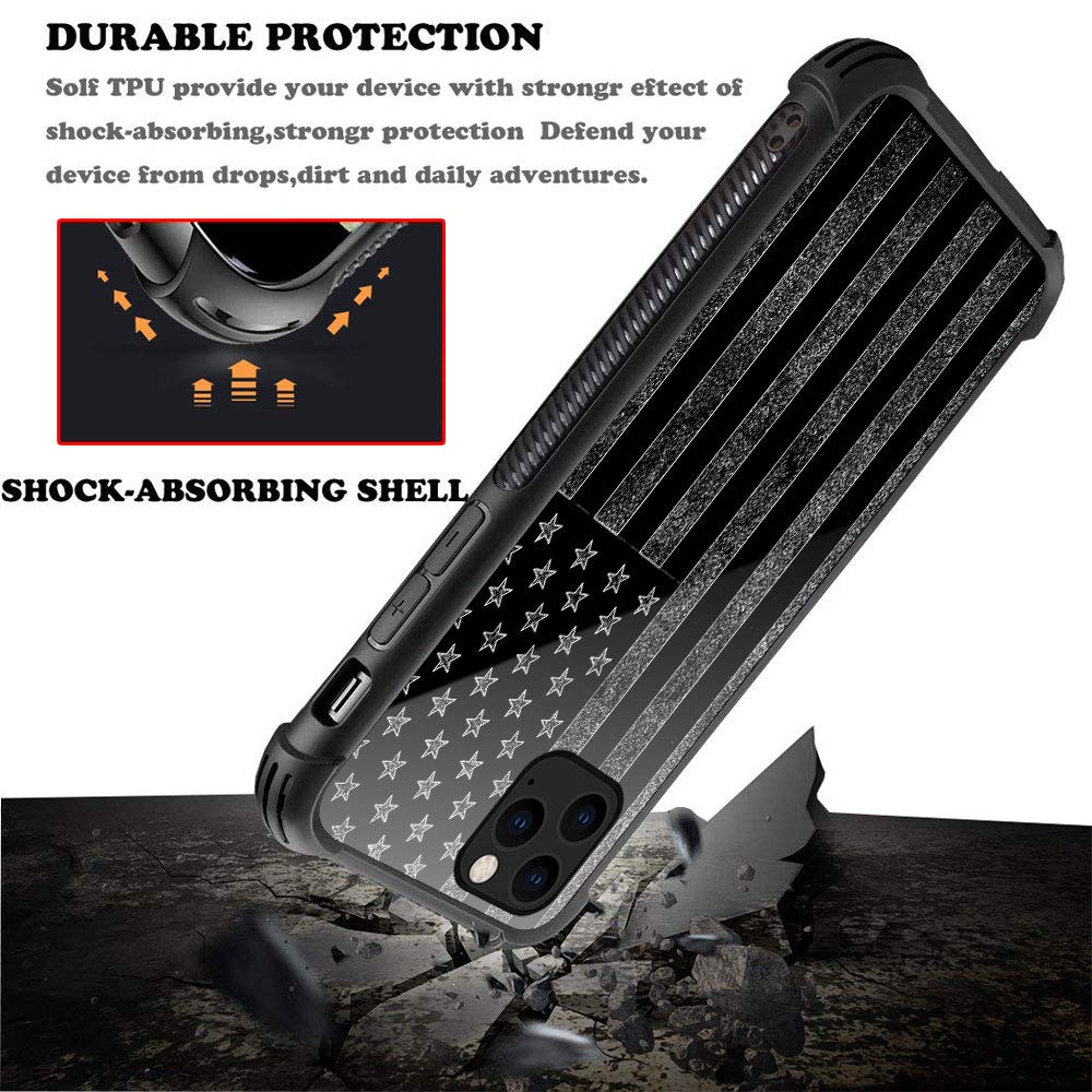 ZHEGAILIAN iPhone 12 Mini Case Tempered Glass TPU Shock Protective Black and White American Flag