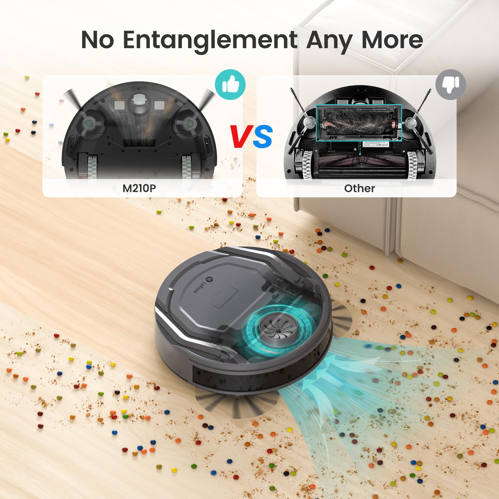 Lefant M210 Pro Robot Vacuum, Slim & Quiet, 3 Adjustable Suction Levels, 120 Min Runtime, Freemove 3.0, Wifi/App/Alexa, 6 Modes