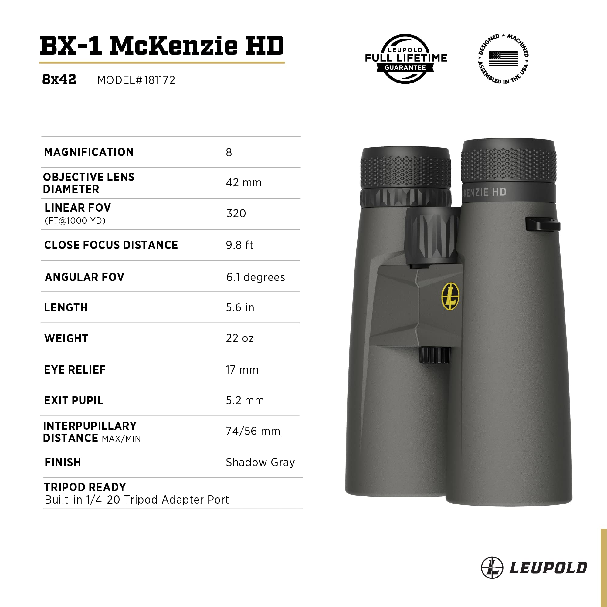 Leupold Bx 1 Mckenzie Hd Binoculars, 8X42Mm (181172)