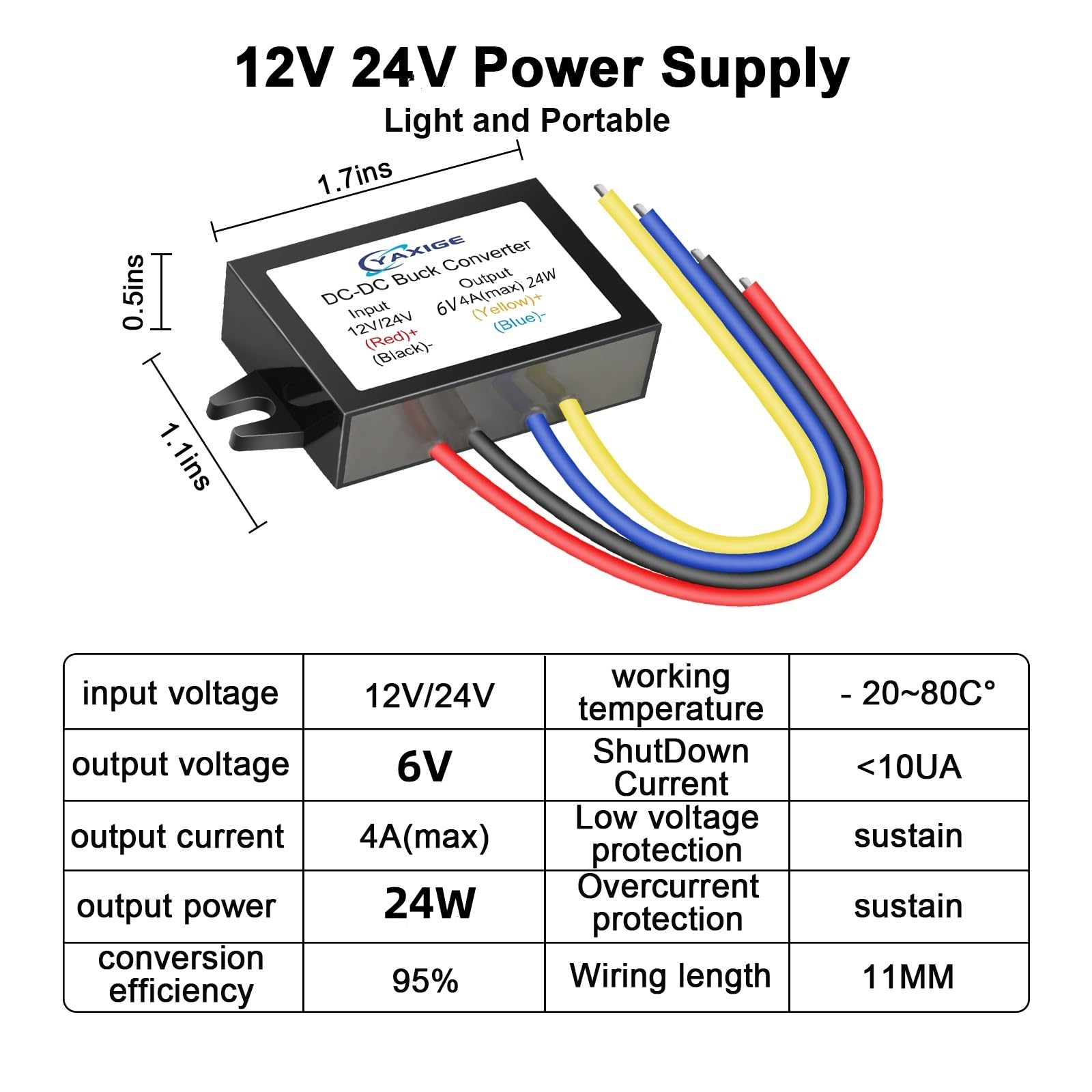 Dc Dc 6V 4A 24W (Maximum) 12V 24V To 6V Step Down Converter, Step Down Regulator, Waterproof Module Suitable For Various 6V Equi