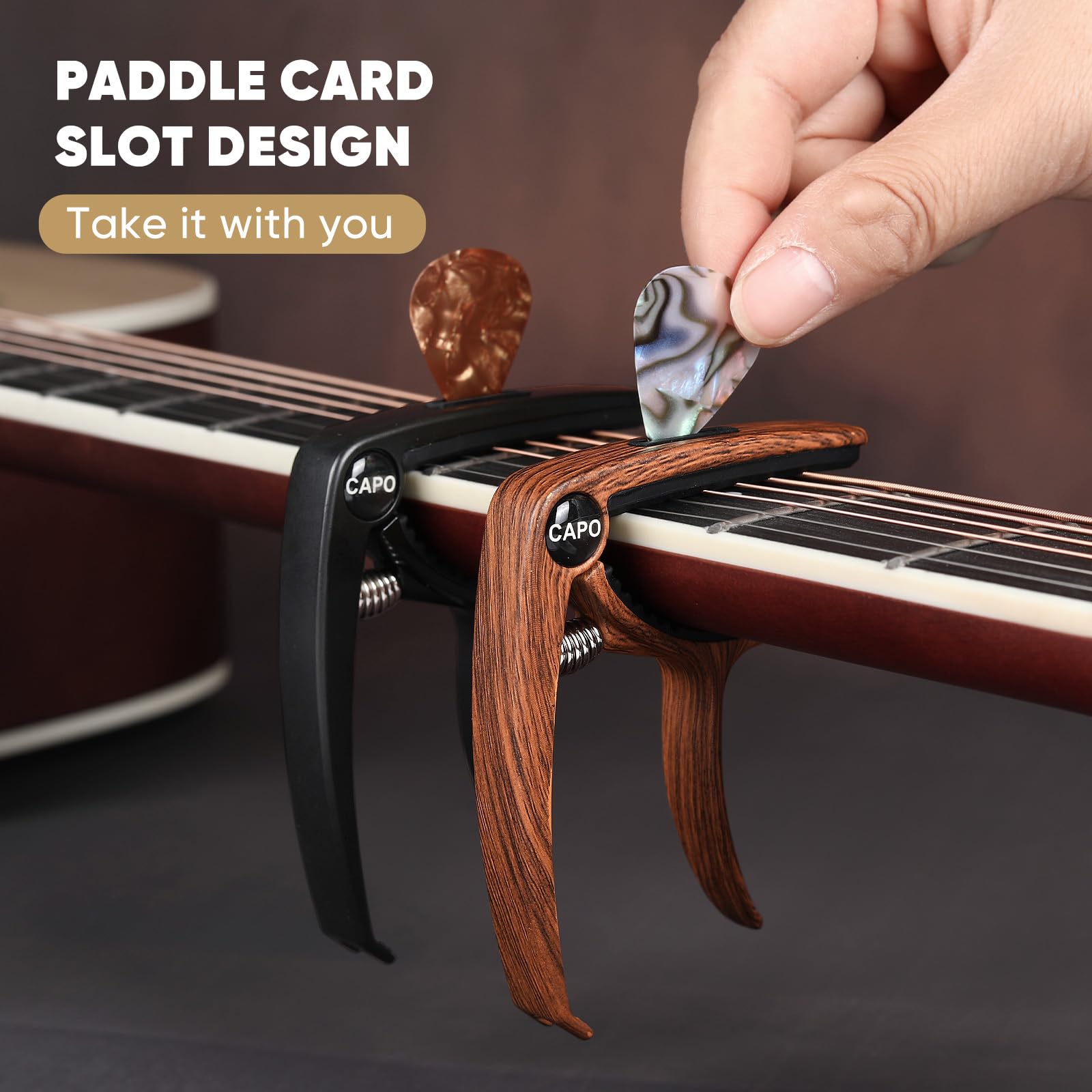 Guitar Capo, 3In1 Zinc Metal Capo For Acoustic And Electric Guitars (With Pick Holder And 4Picks),Ukulele,Mandolin,Banjo,Guitar