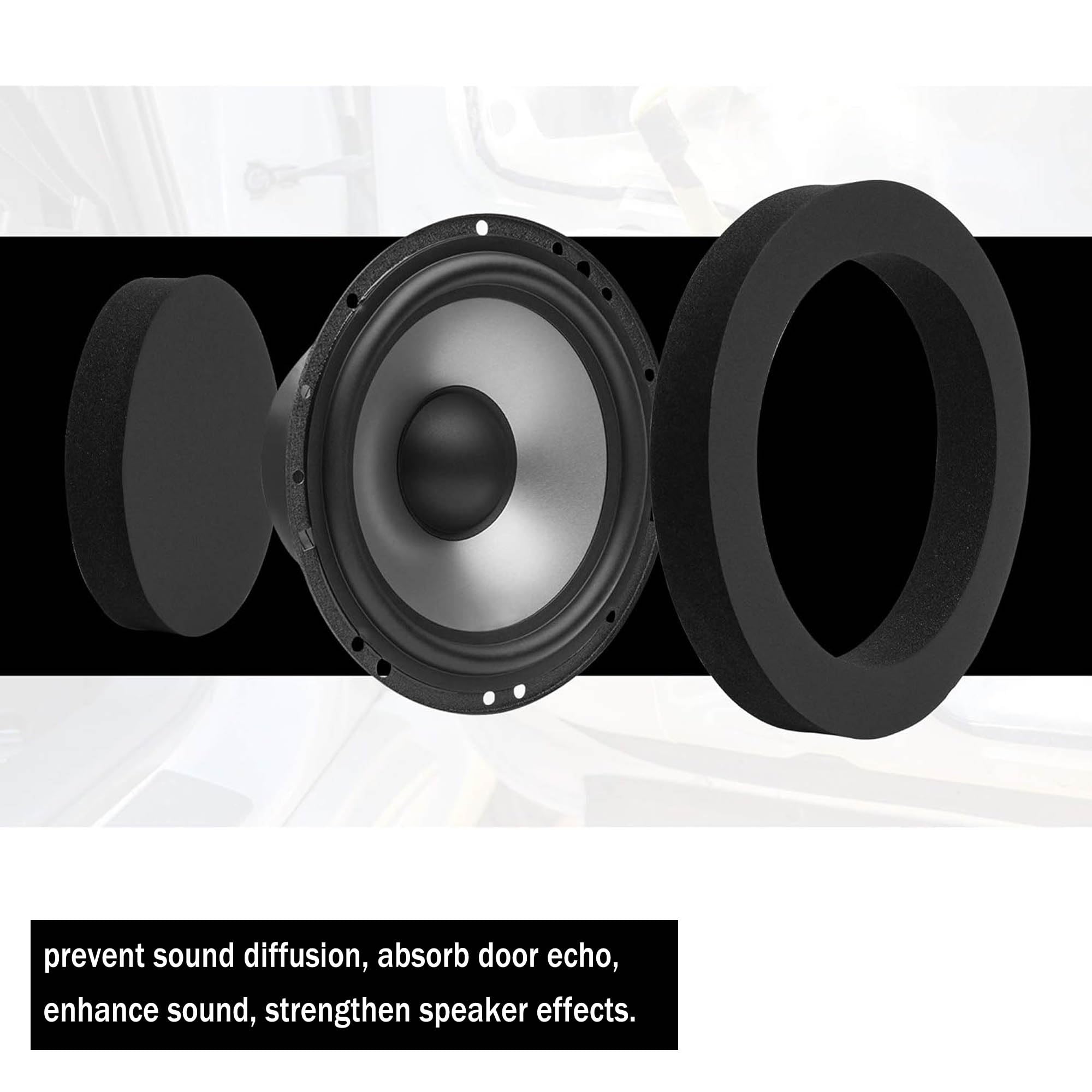 Vofono 4Pcs Speaker Fast Rings 6.5 Inch, Car Speaker Foam Baffles Enhancer System Sponge Bass Blocker Kit For 6' And 6.5' Speaker