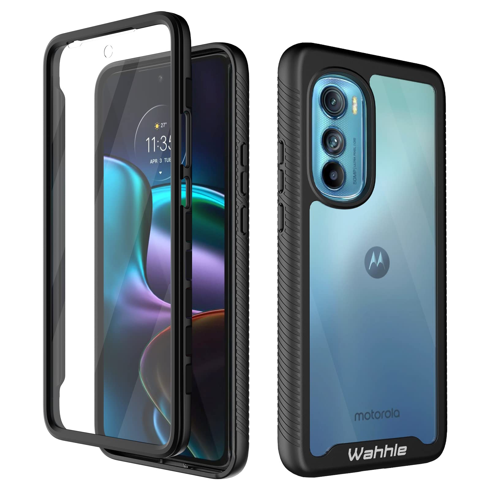 Wahhle Compatible With Motorola Edge 2022 Case, Built In Screen Protector Full Body Shockproof Slim Fit Bumper Protective Phone
