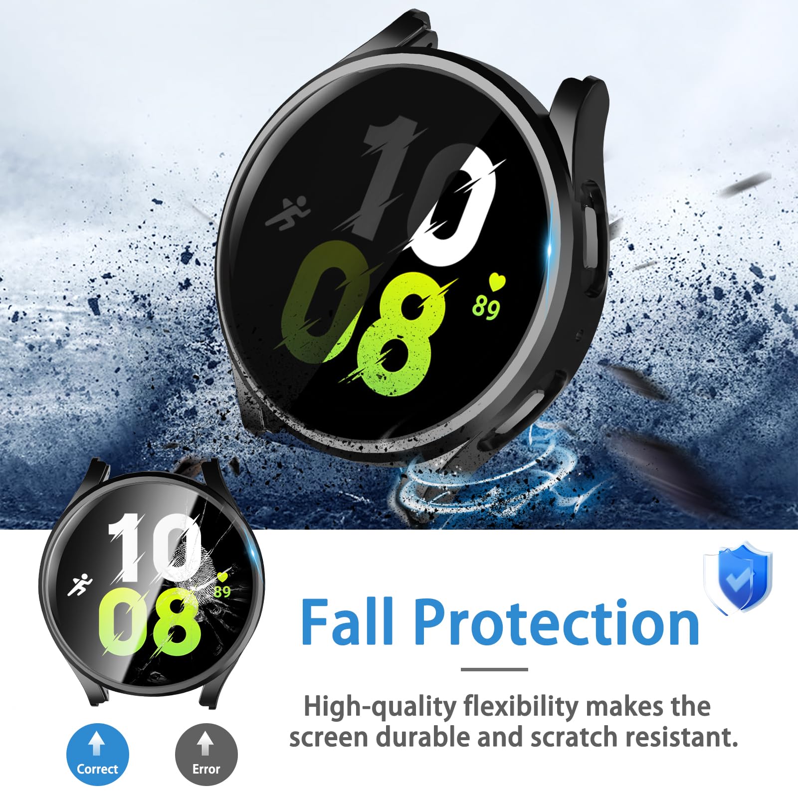 Suoman 2+2 Pack For Samsung Galaxy Watch 5 44Mm Case+Privacy Screen Protector,Tempered Glass Protective + All Round Pc Matte Pro