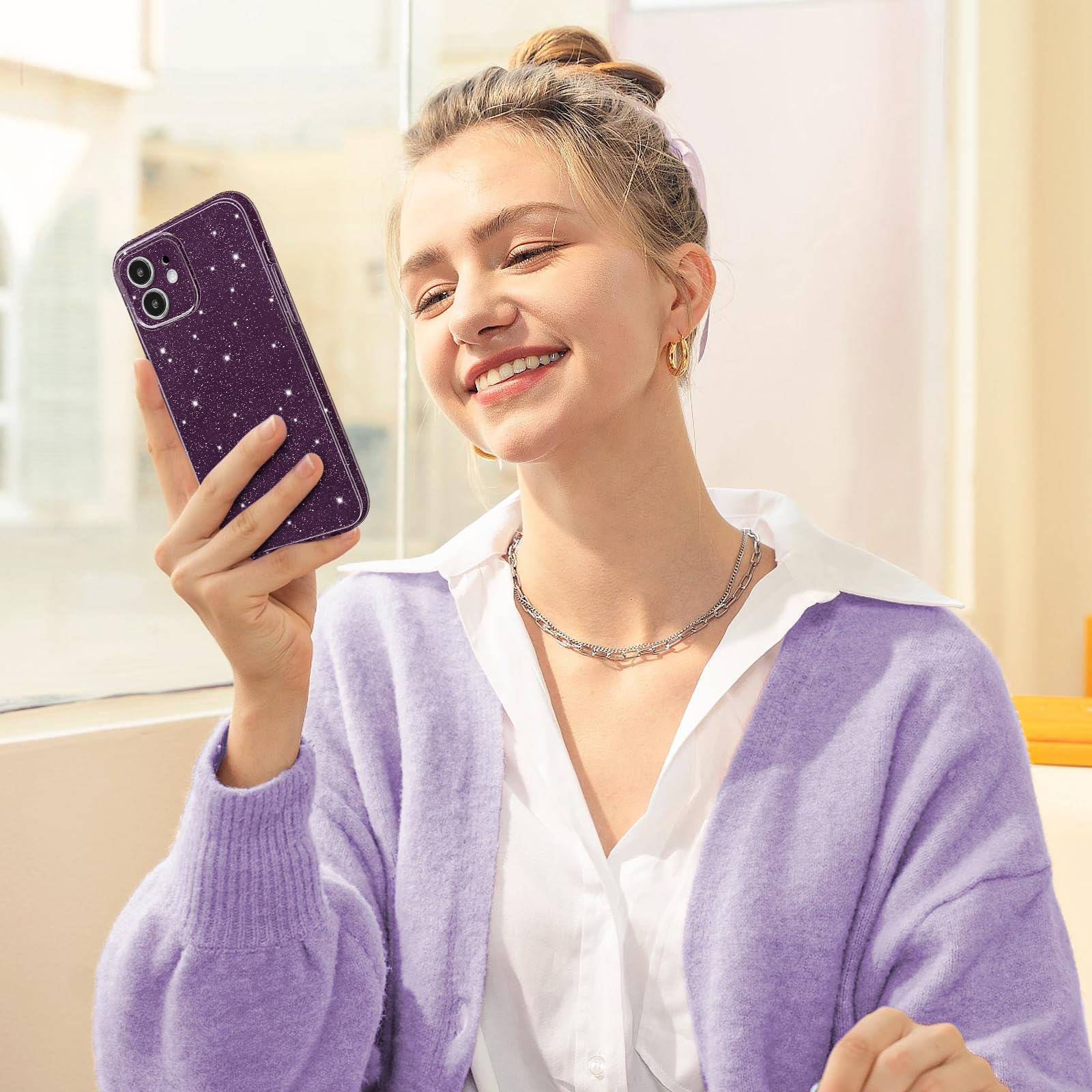 Hython Case For Iphone 12 Case Glitter Cute Sparkly Shiny Bling Sparkle Phone Cases 6.1'', Thin Slim Fit Soft Tpu Bumper Shockpr