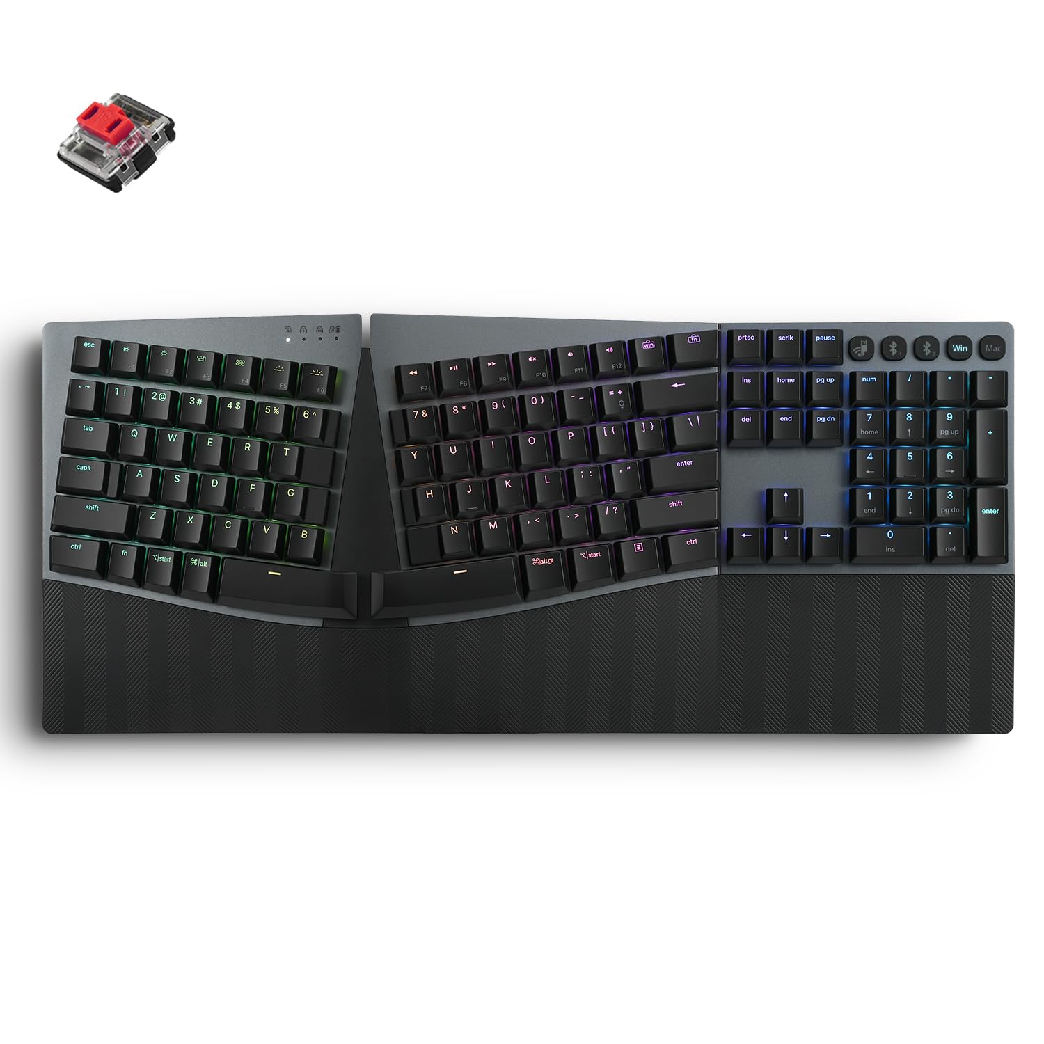 Perixx PERIBOARD835BR II Wireless Ergonomic Mechanical Keyboard [Firmware Updated]  RGB Backlit  LowProfile Brown Tactile Sw