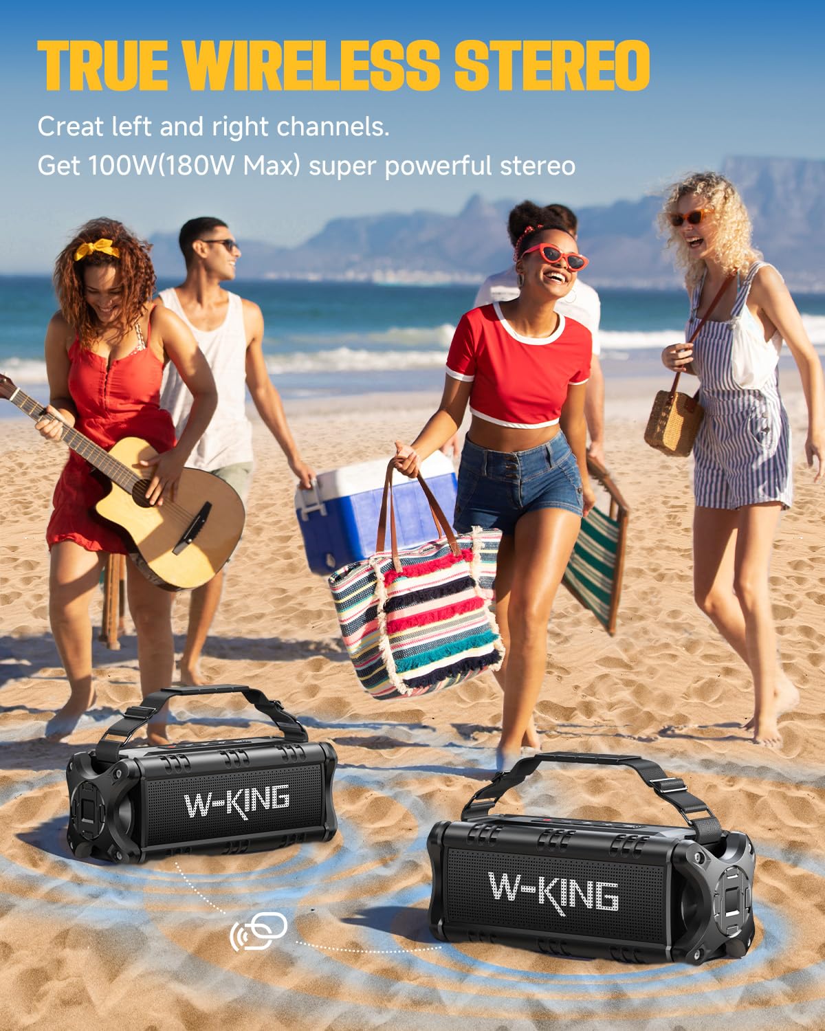 W King Bluetooth Speaker, 90W Peak 50W Speakers Bluetooth Wireless, Portable Bluetooth Speaker Loud With Deep Bass,Ipx6 Waterproof Boombox Large Outdoor Speaker/Subwoofer/Power Bank/40H/Eq/Tf/Aux/Nfc