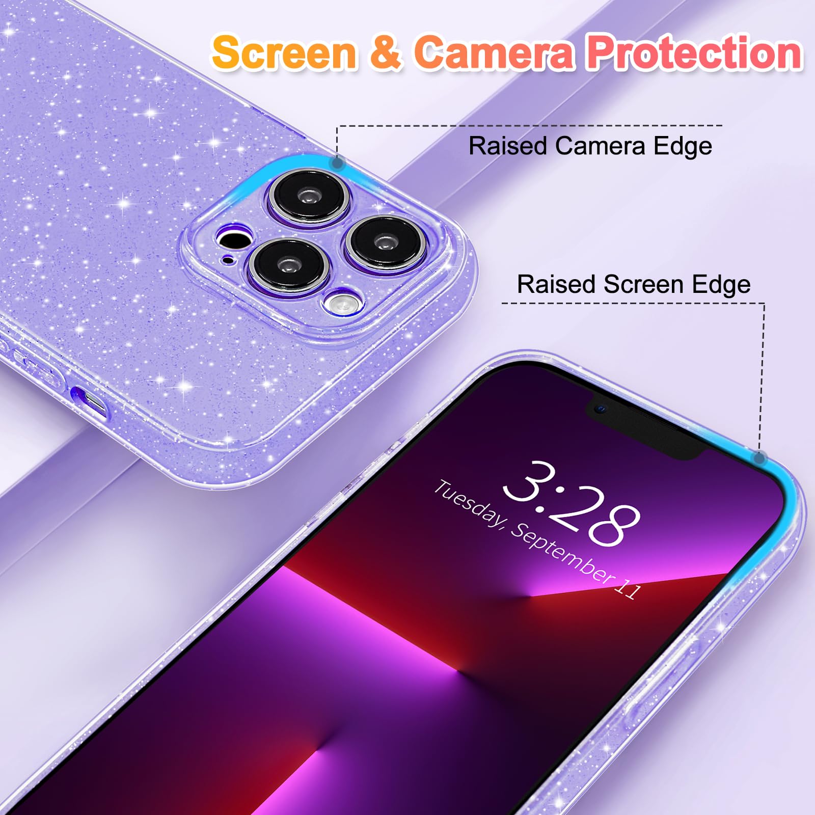 Hython Case For Iphone 13 Pro Max Case Glitter Cute Sparkly Shiny Bling Sparkle Phone Cases 6.7'', Thin Slim Fit Soft Tpu Bumper