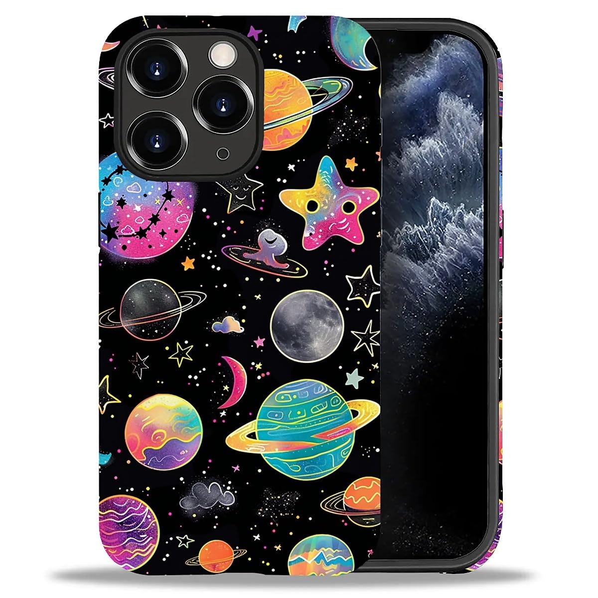 WANKBLC Compatible with iPhone 11 Pro Max Matte Case, Rainbow Planet Stars Space Pattern for Girl Full Body Design Soft Silicone