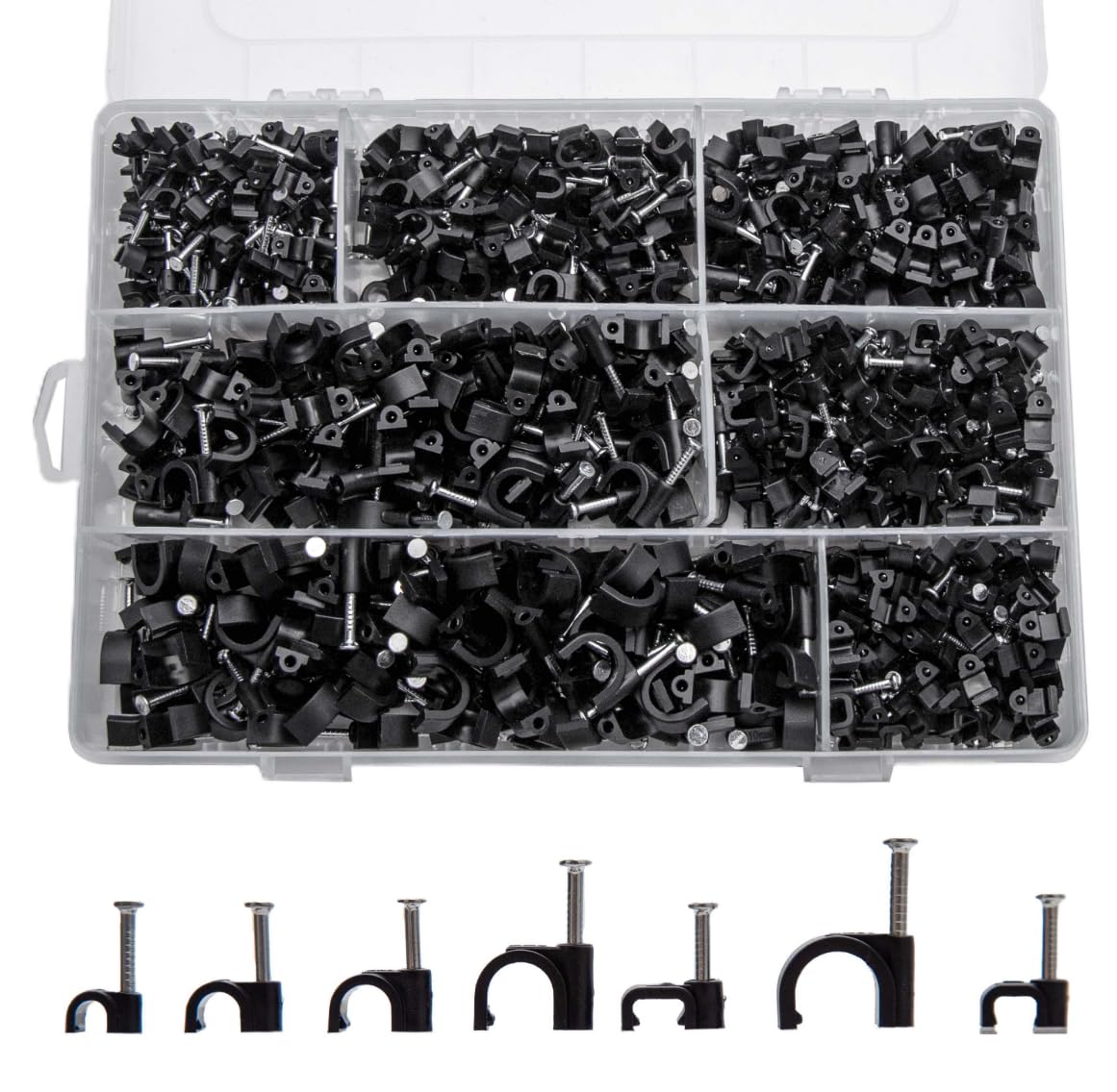 Koxxiamoq 700 Pcs Cable Clips With Steel Nails, Nail In Cable Clips, Black 4/5/6/8/10Mm Cable Wire Clips, Cable Wall Clips, Wire