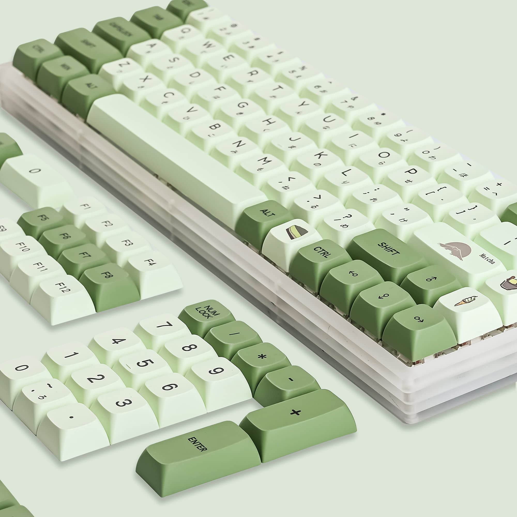 Guffercty Kred Gtsp Xda Profile Japanese Keycaps 60 Percent Pbt 122 Key Green Keycaps Set For Cherry Mx Covers Tenkeyless 60% 65