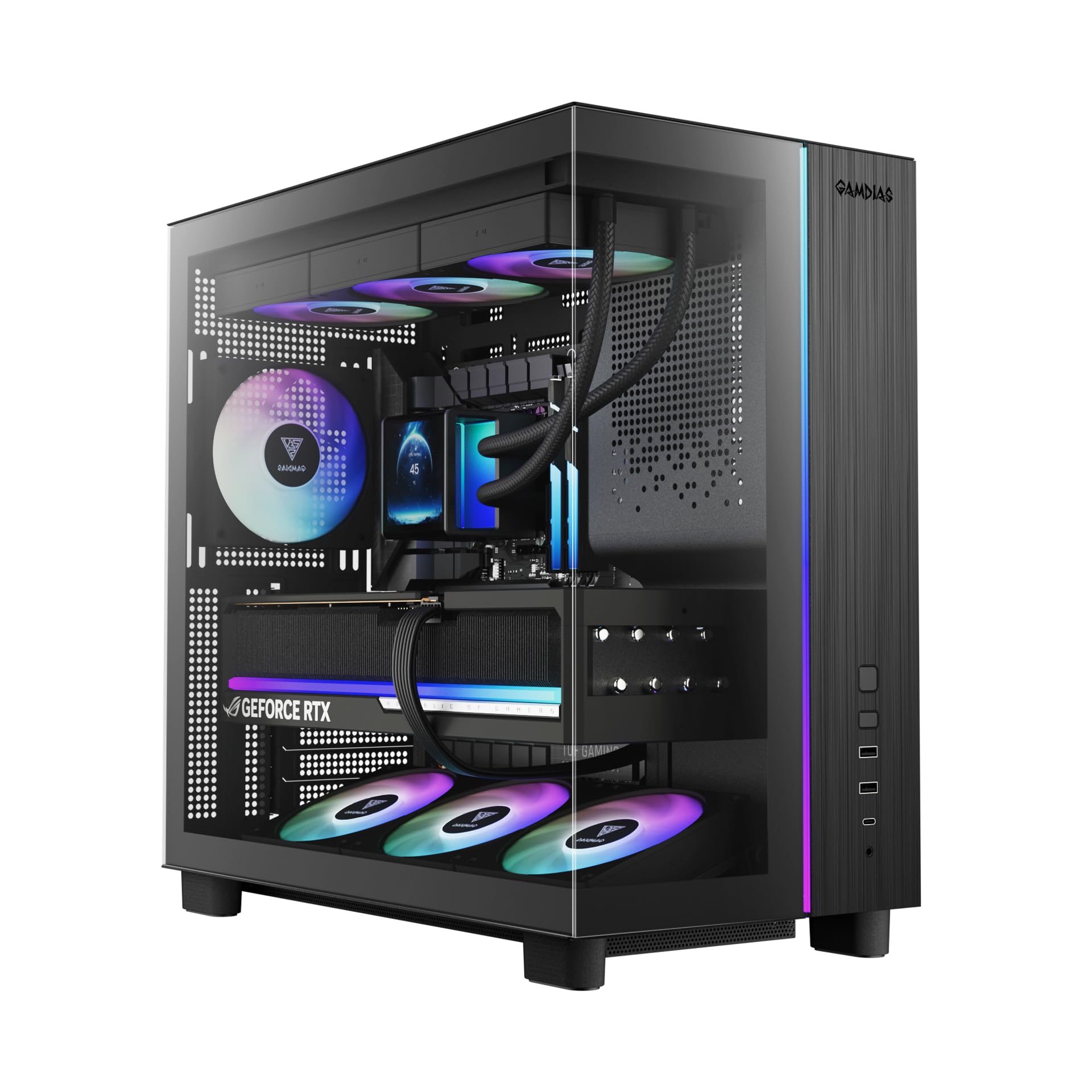 Gamdias Atlas M4 Mid-Tower Gaming PC Case, Mini-ITX, Micro-ATX, and ATX, 4x120mm PWM ARGB Fans, Adjustable Angle Lower Fan Mount