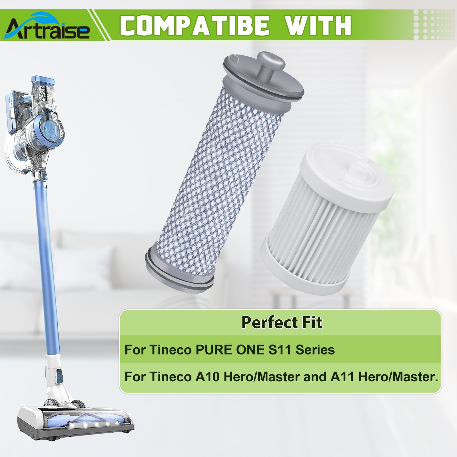 A10 Filter Replacement For Tineco A10/A11 Hero, A10/A11 Master, Pure One S11, S12 Pro Ex, S15 Series, Pwrhero11 Snap Cordless St