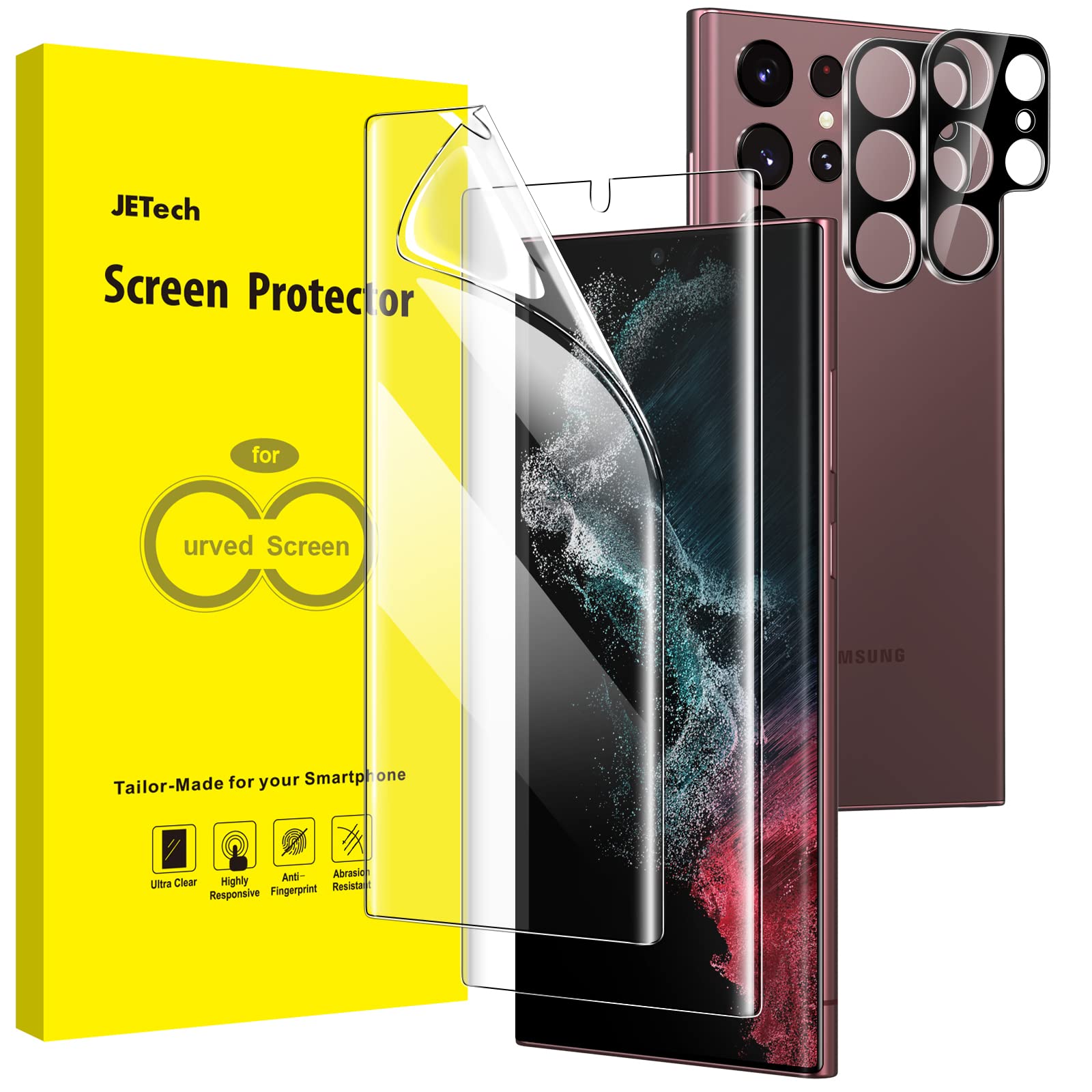 JETech Screen Protector for Samsung Galaxy S22 Ultra 5G 6.8-Inch with Camera Lens Protector, Flexible TPU Film, Fingerprint ID C