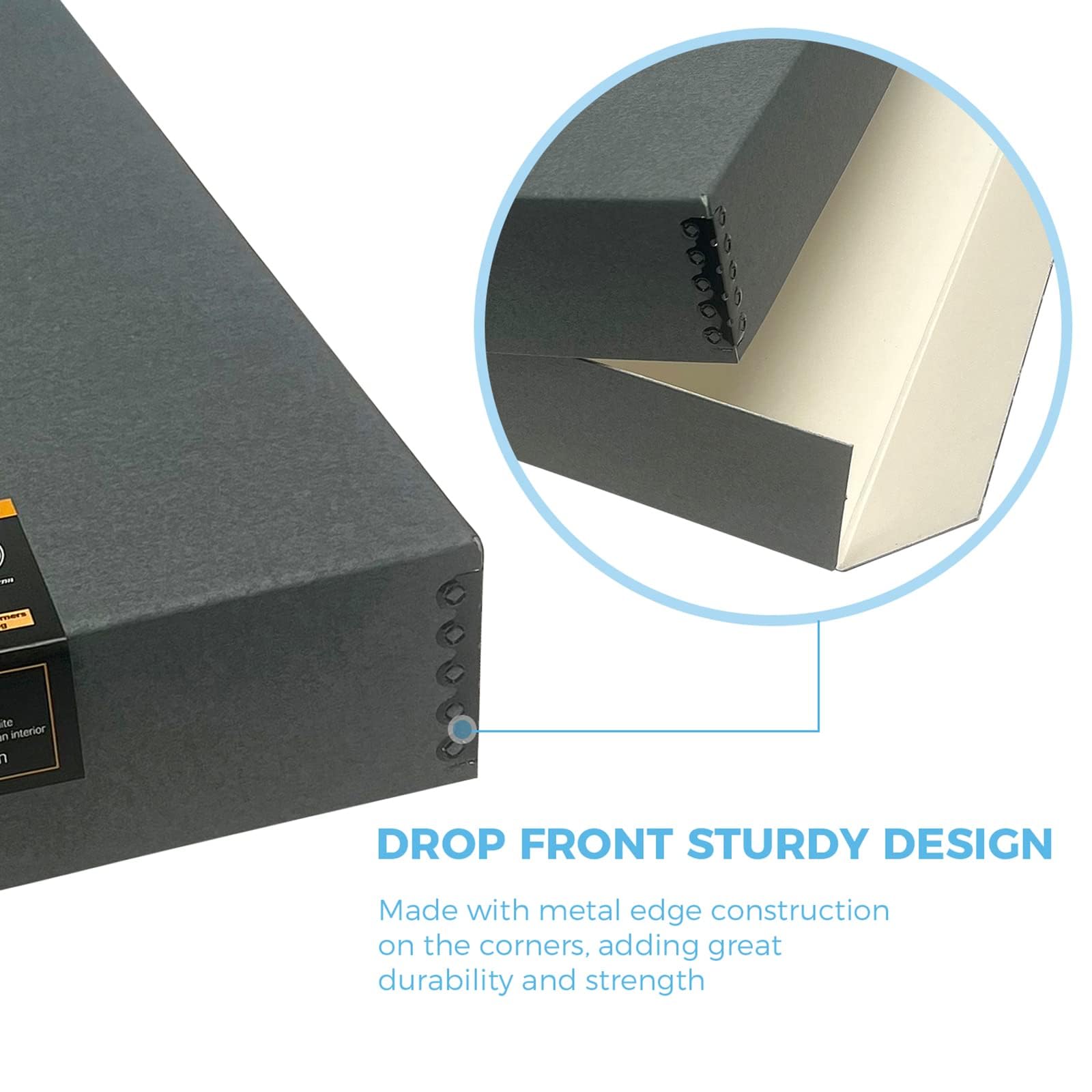 Lineco, Gray 14X18 Museum Storage Box With Removable Lid And Drop Front Design. Archival With Metal Edge. Preserve Longevity, Store Photos, Documents, Cards, Magazines, Prints, Diy, Pack Of 2