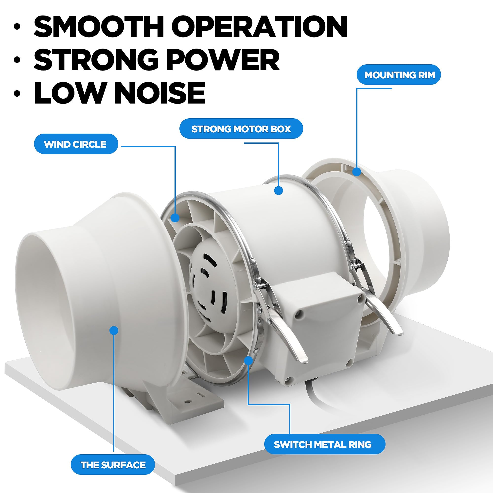 Voltset 6 Inch Duct Fan, Inline Ventilation Exhaust Fan, 390 Cfm Duct Intake Fan High Efficiency Air Fan For Duct Vent Bathroom,