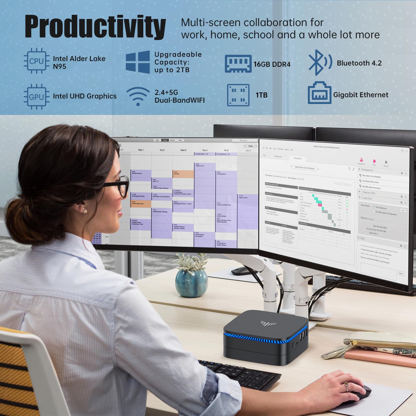 Kamrui Mini Pc, Ak1 Plus, 12Th Gen N95 Processor (Up To 3.4Ghz), Mini Desktop Computers 16Gb Ddr4 1Tb Ssd Support 4K Uhd, Lan, W