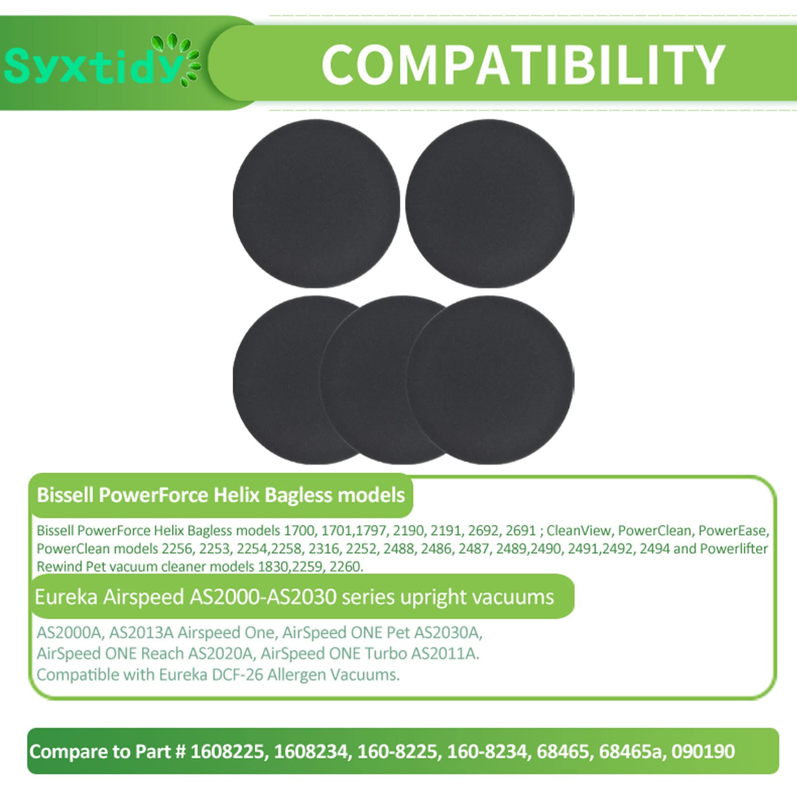 Syxtidy Vacuum Filter For Bissell, Filters Replacement For Bissell Powerforce Helix Bagless 2191, 2190, 2254, 2256, 1700, Part 1