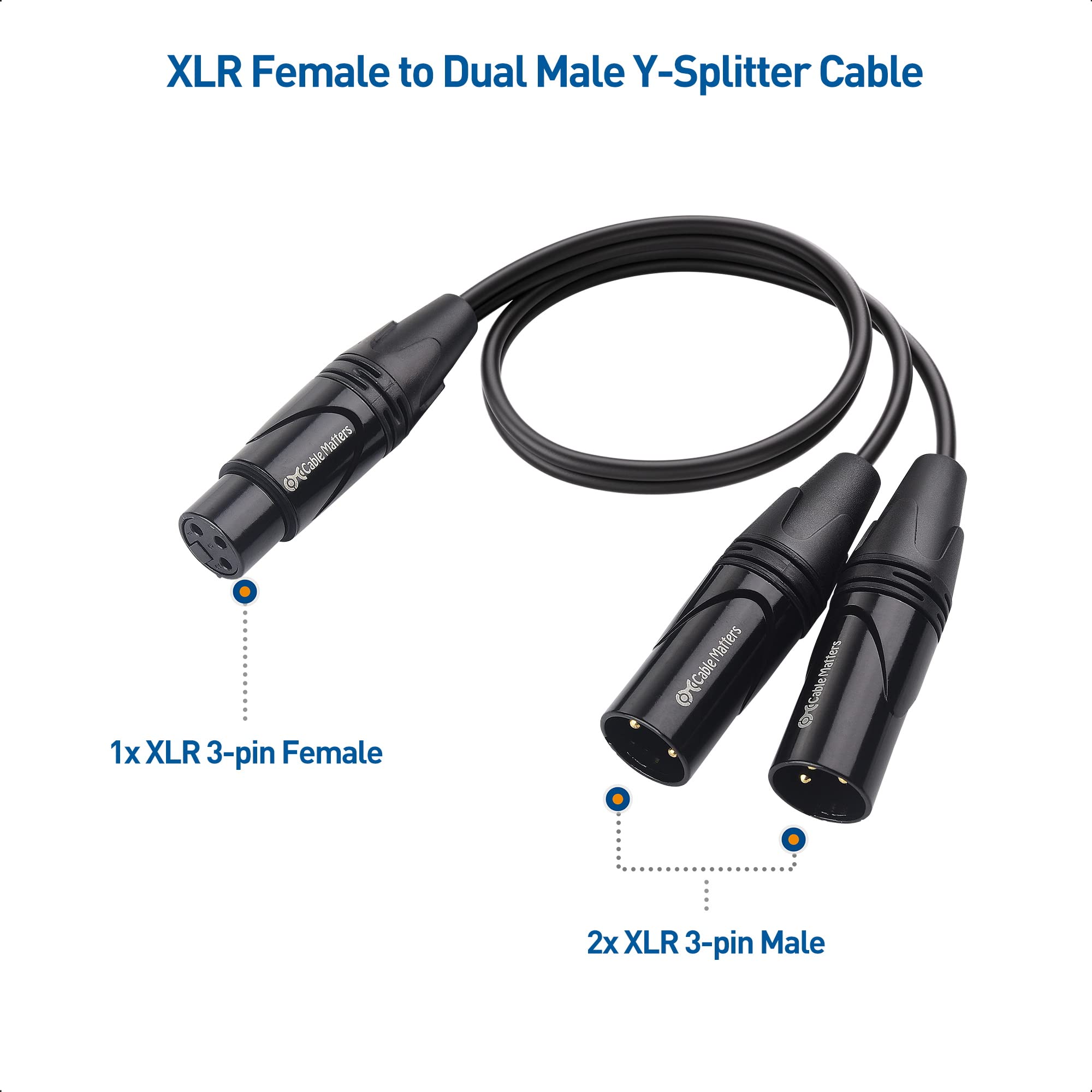 Cable Matters 2 Pack Balanced Xlr Splitter Cable 1.5Ft / 0.5M, Xlr Y Splitter Cable 2 Male To 1 Female, Xlr Y Cable 1 Female 2 M