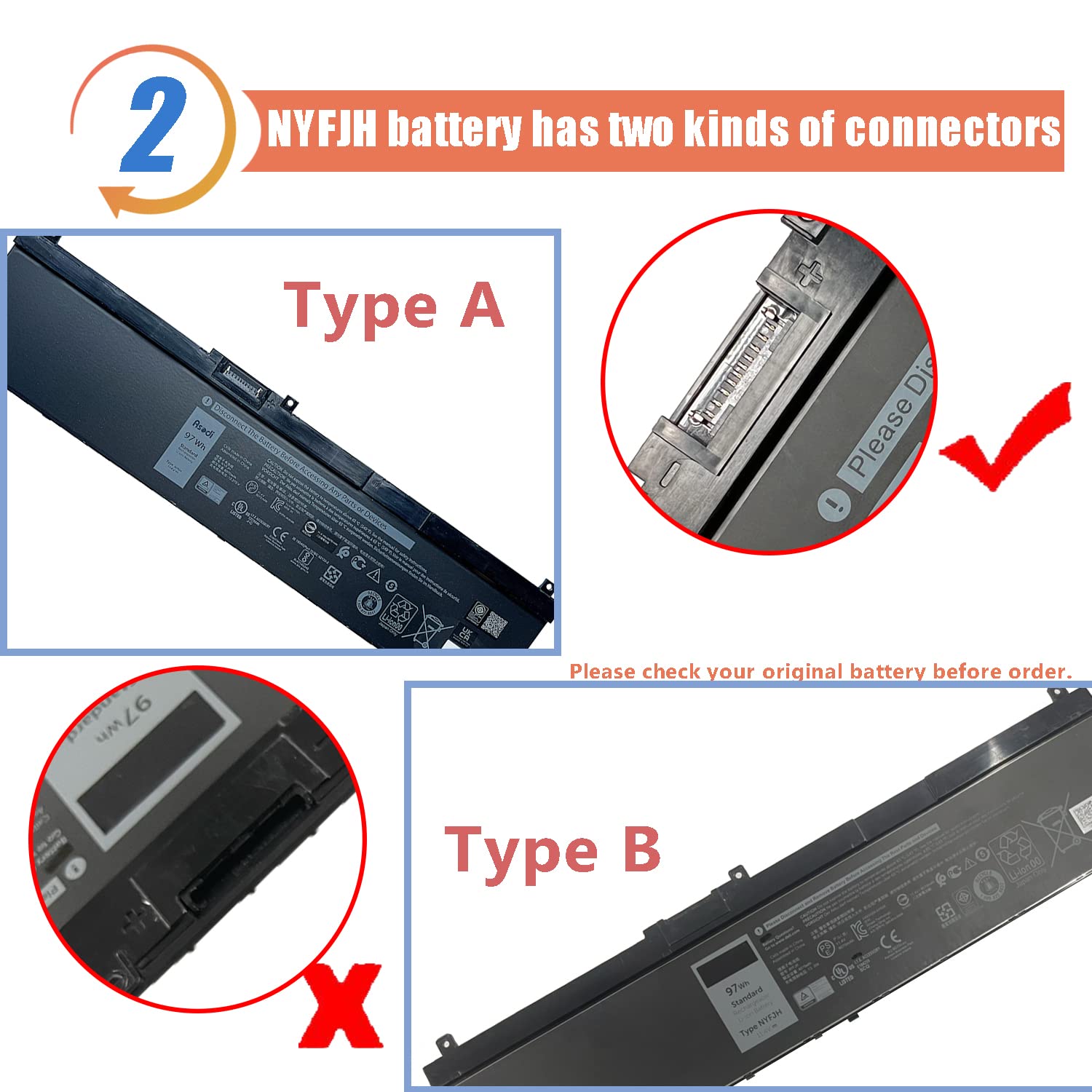 Asodi Nyfjh 97Wh 6 Cell Laptop Battery Replacement For Dell Precision 7530 7730 7540 7740 P74F P34E Series 0Nyfjh 0Wmrc Gw0K9 0N