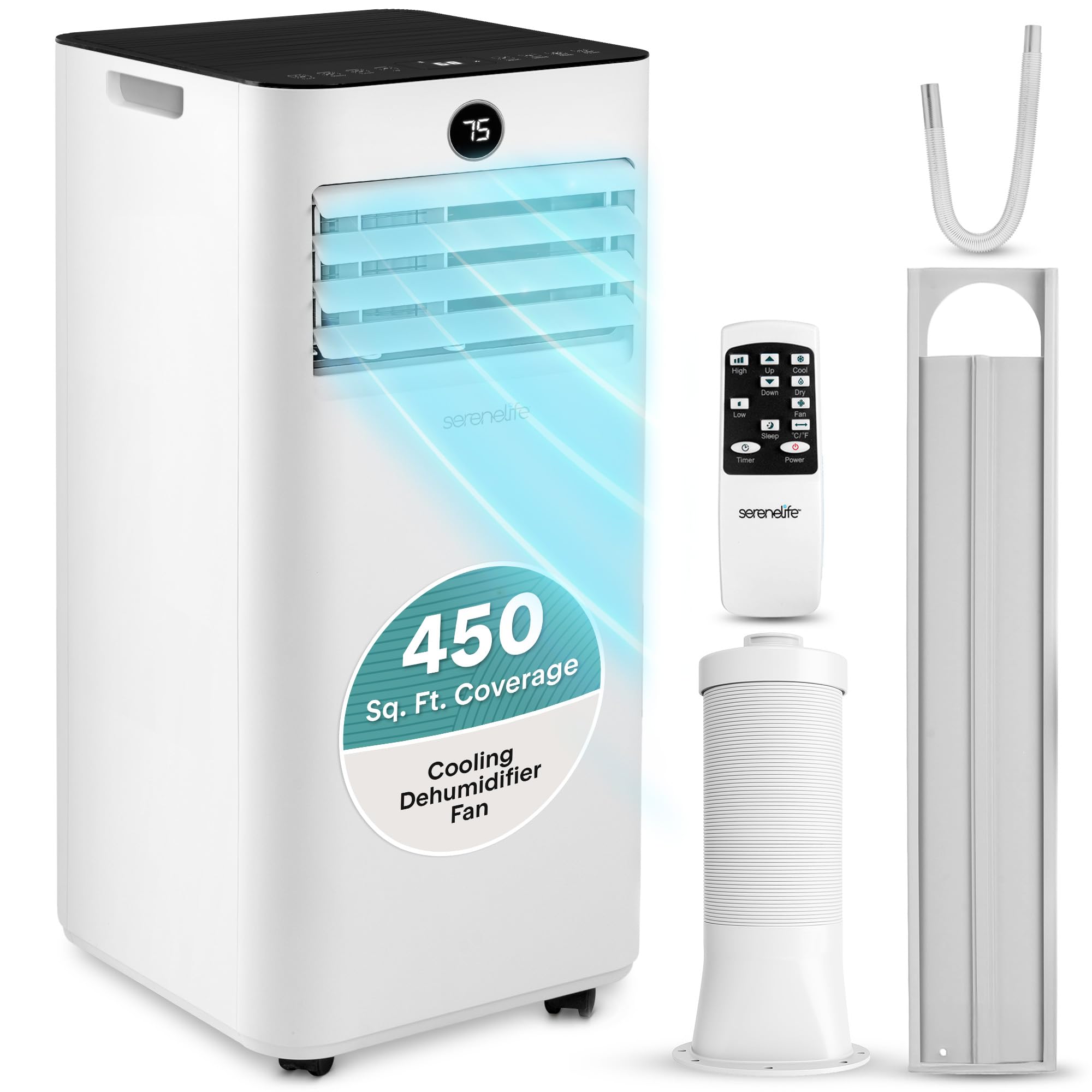 SereneLife 10,000 BTU Portable Air Conditioner, 3-in-1 AC, Dehumidifier and Fan, Energy Efficient Mini AC Unit with 450 Sq. Ft. 