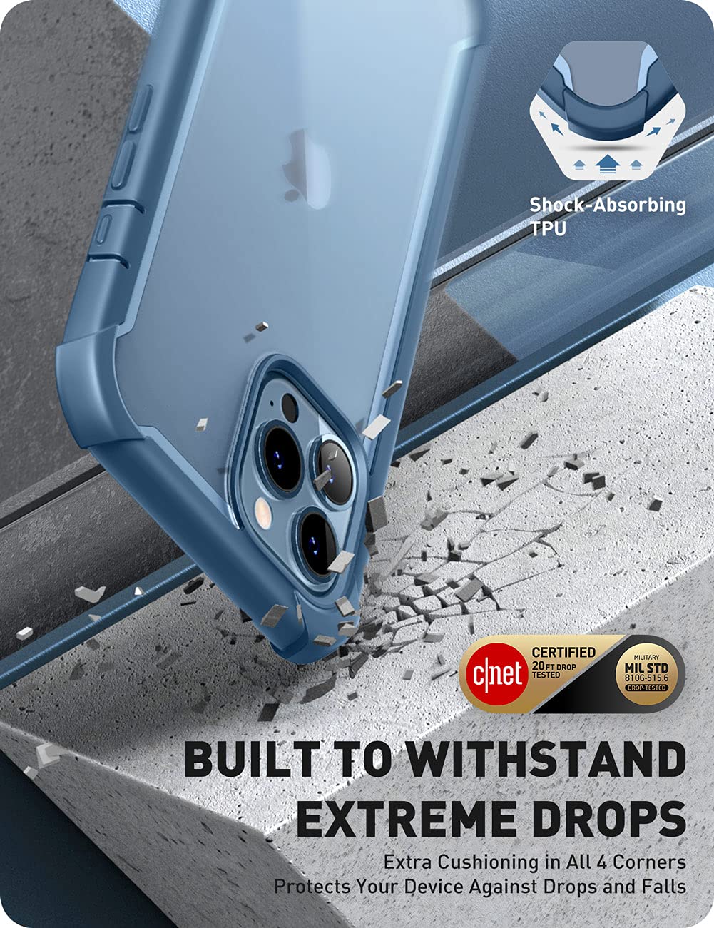 I Blason Ares For Iphone 13 Pro Max Case 6.7 Inch [Built In Screen Protector] [Military Grade Protection] Clear Full Body Shockp
