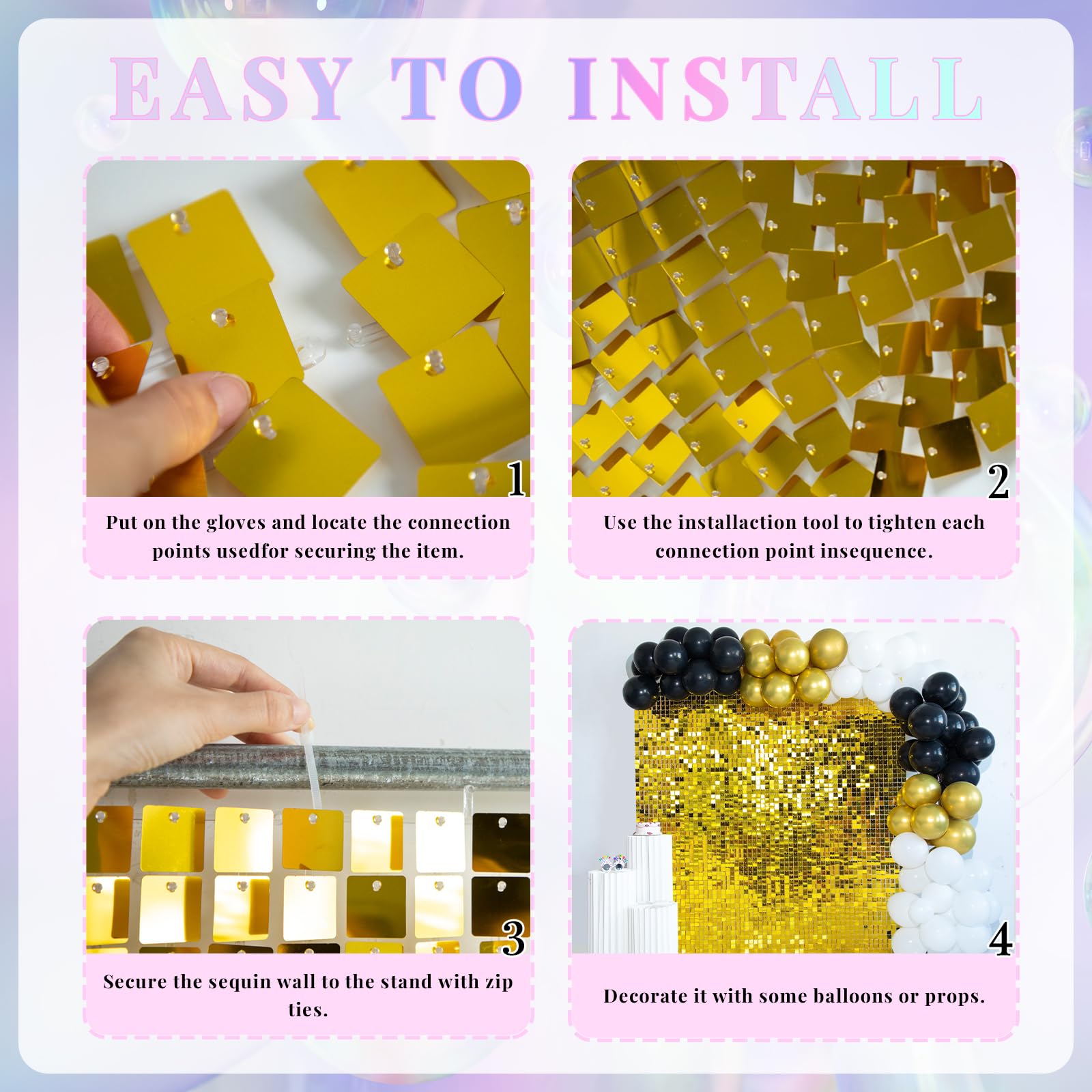 Shimmer Wall Backdrop Gold Wall Panels 12Pcs Square Sequin Shimmer Wall Backdrop Decoration For Birthday Party,Wedding, Annivers