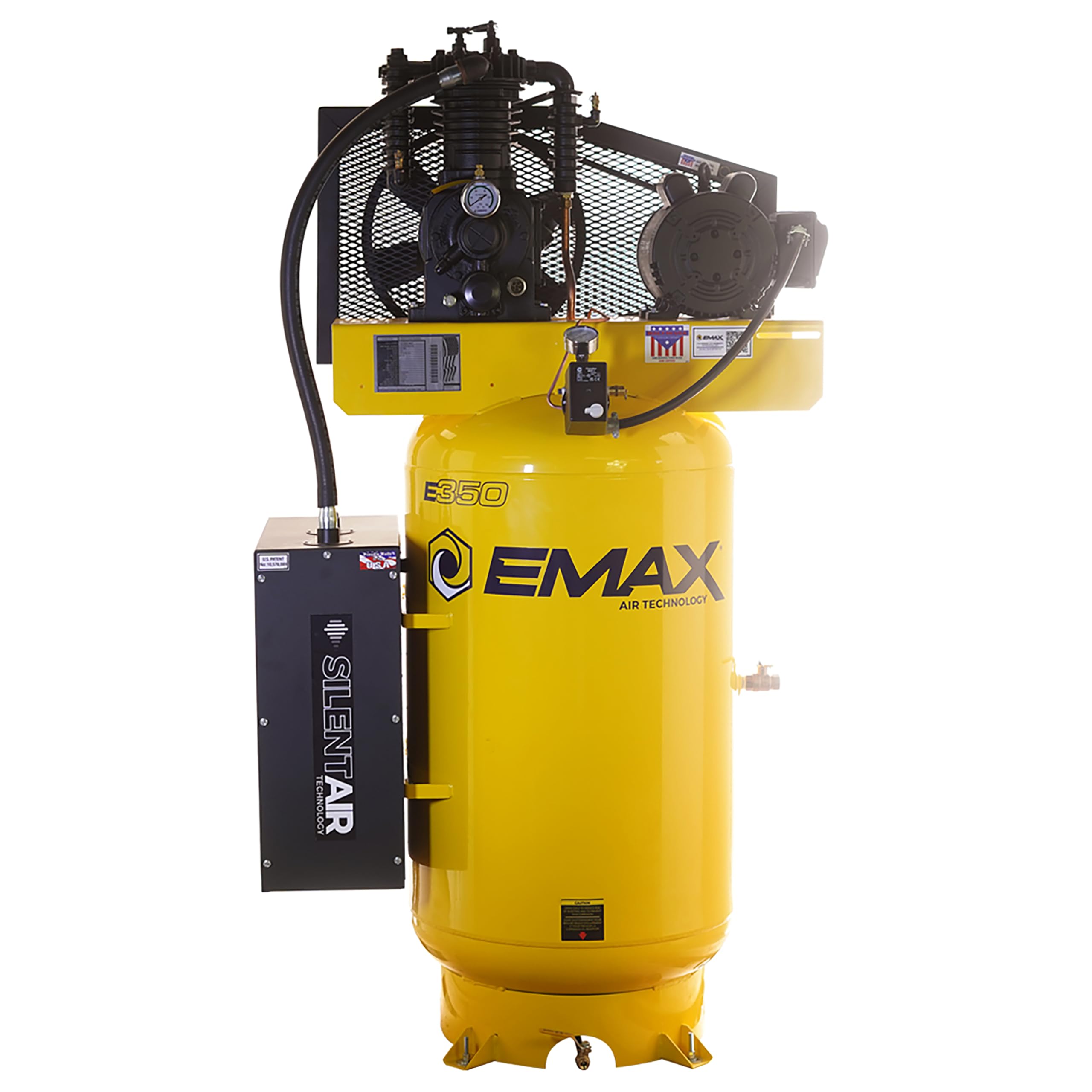EMAX E350 Stationary Air Compressor - 5HP 80 Gal 2 Stage Silent Air System with Pressure Lubricated Pump & Quiet Design - ES05V0