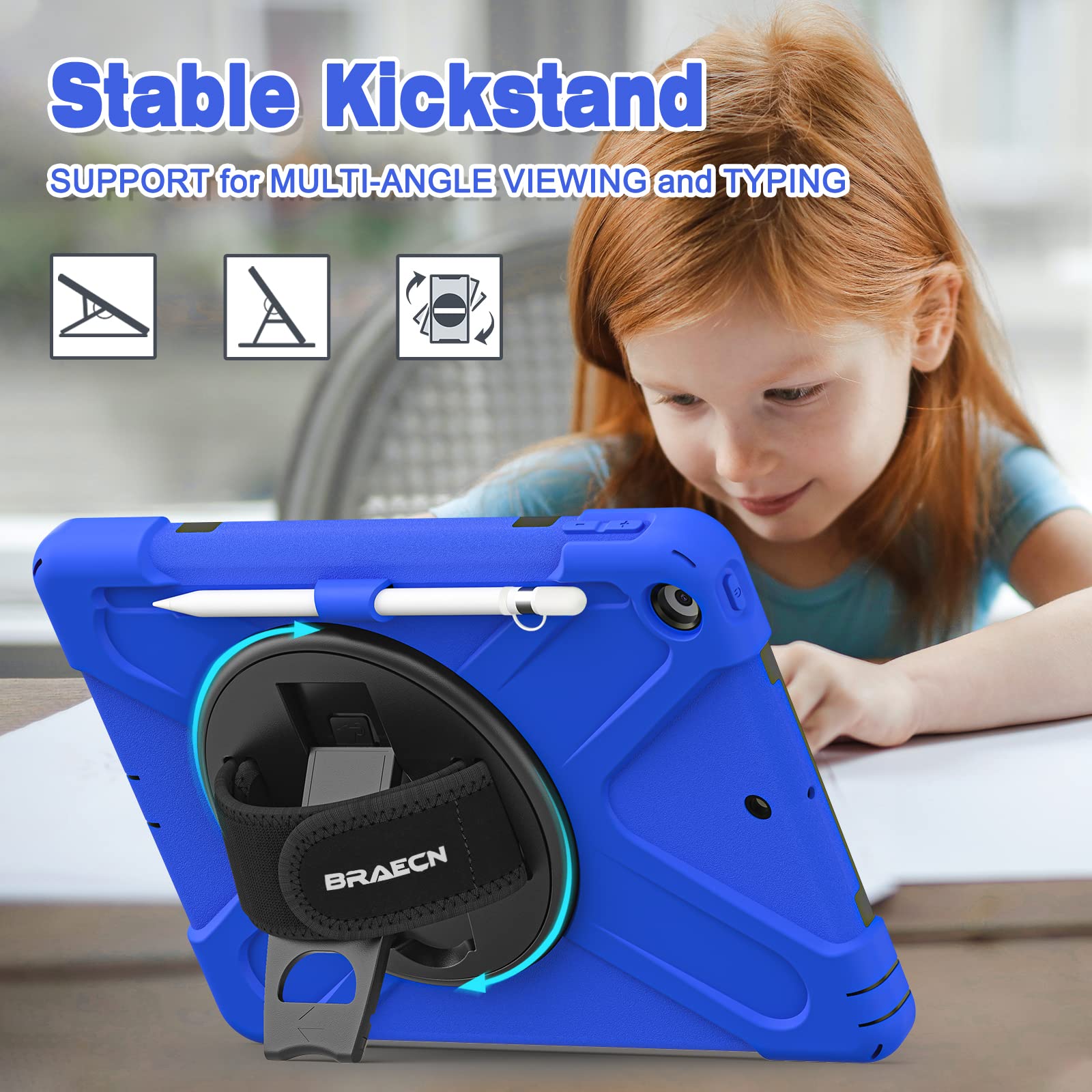 Braecn For Ipad Case 9Th/8Th/7Th Generation, 10.2 Inch Ipad Case With Hand Strap, Dropproof Kids Case With Kickstand, Shoulder S