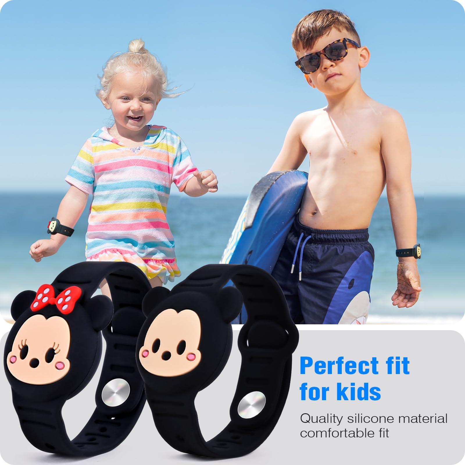 2 Pack Airtag Holder For Kids, Waterproof Airtag Bracelet For Kids With Cute Cartoon Design, Full Coverage Anti Lost Silicone Ai
